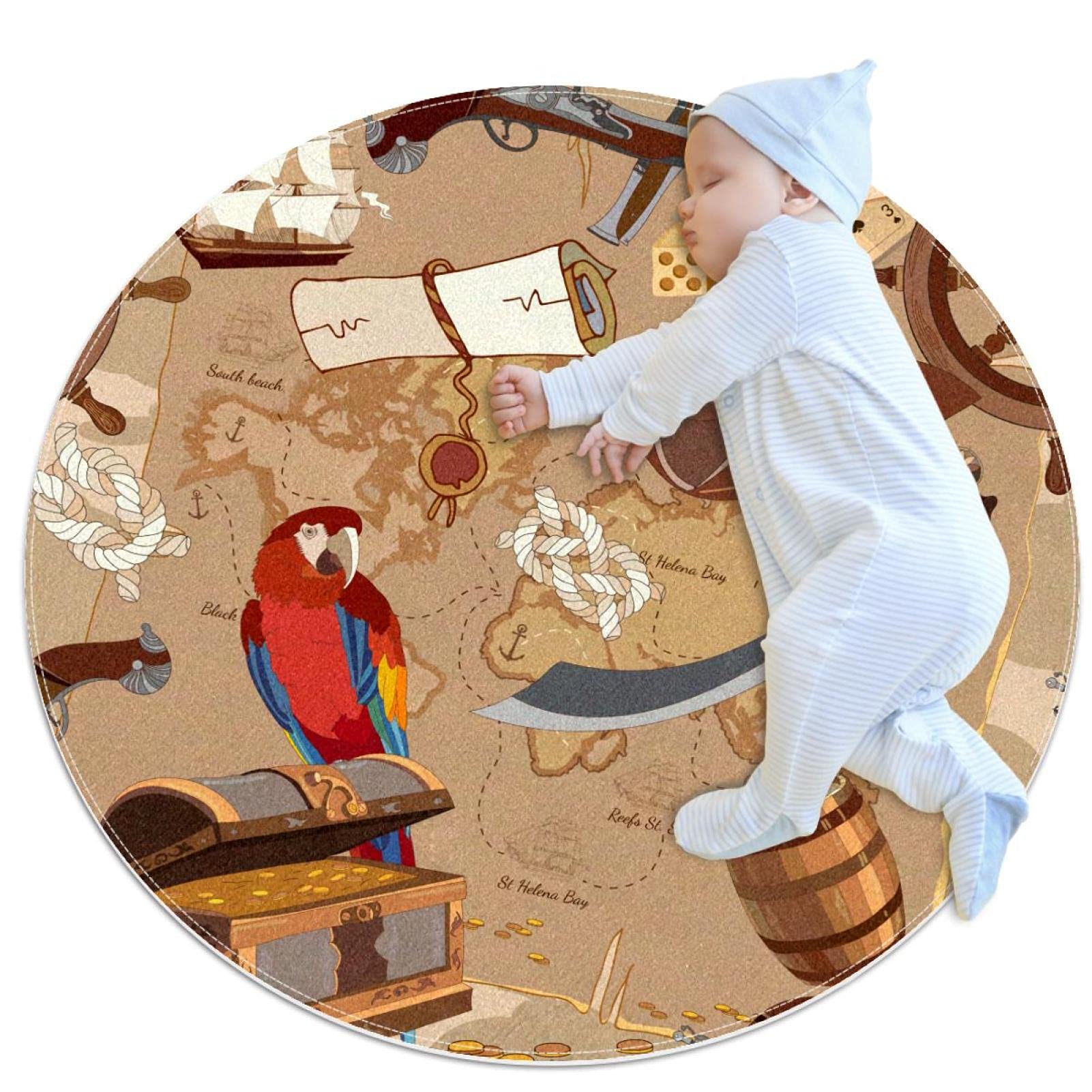 Tapis de salle de bain perroquet 1m | Tapis rond antidérapant pour chambre d'enfant