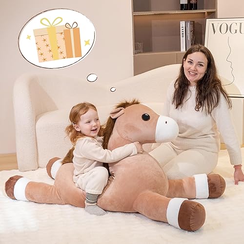 Miniatura 6 de Animales de peluche de caballo gigante, almohada de peluche grande de caballo grande, poni de peluche grande y suave de 37 pulgadas, lindos juguetes