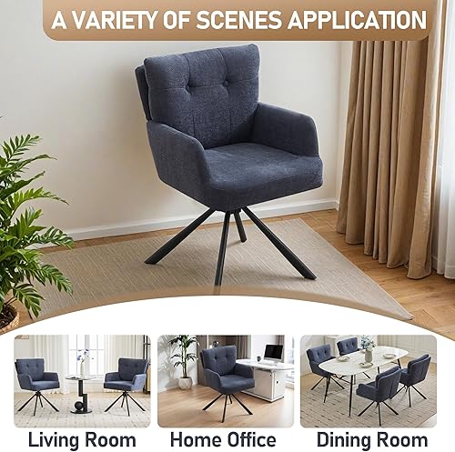 Miniatura 6 de Juego de 2 sillas de comedor de tela, modernas, tapizadas, giratorias, cómodas sillas de comedor con respaldo medio, sillón de escritorio sin ruedas