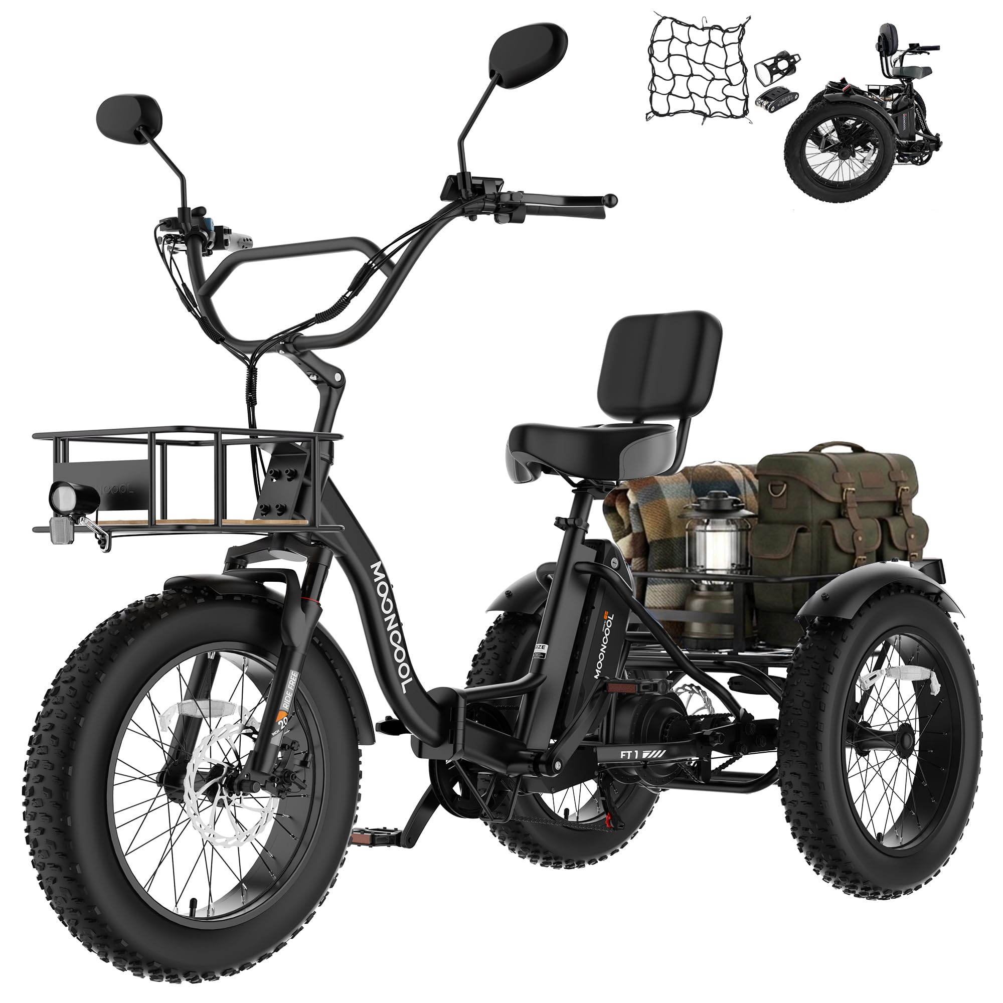 MOONCOOL Foldable Electric Tricycle for Adults, 20" Aluminum Etrike, Rated 500W, Removable 48V Battery Hydraulic Disc Brakes with Rear Differential, Front Suspension, 15.5MPH, Max 450LBS Payload
