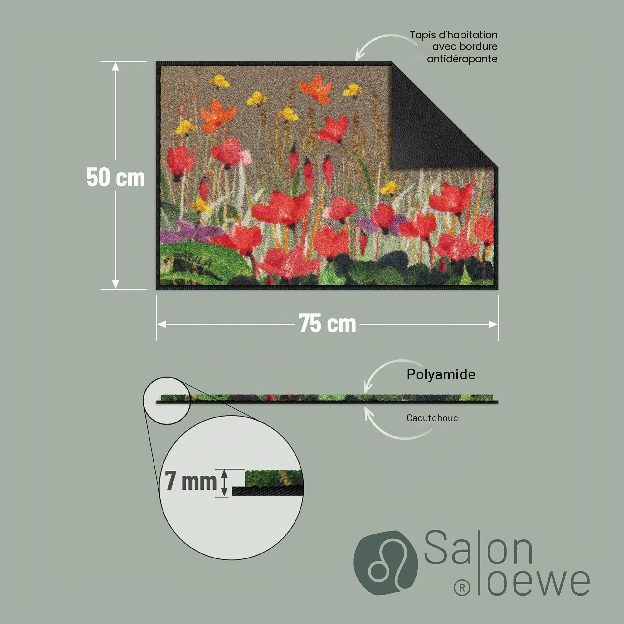 Salonloewe Paillasson Ciclamini I Paillasson et paillasson pour intérieur 50 x 75 cm