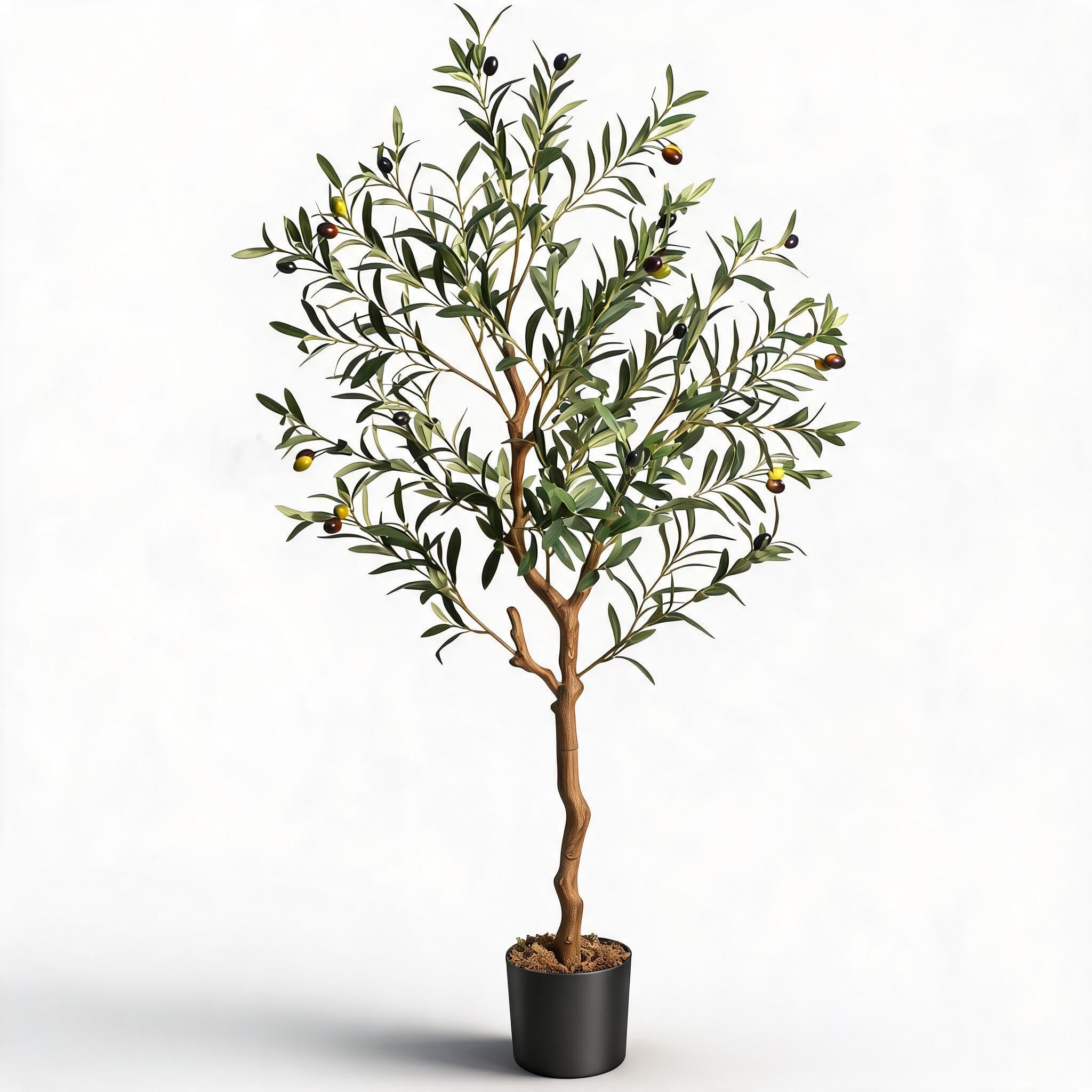 Künstlicher Olivenbaum – Realistische Kunstpflanze mit gebogenem Stamm, 120cm Pflanzen im Topf für Wohnzimmer, Büro, Innenbereich – Elegante Dekoration