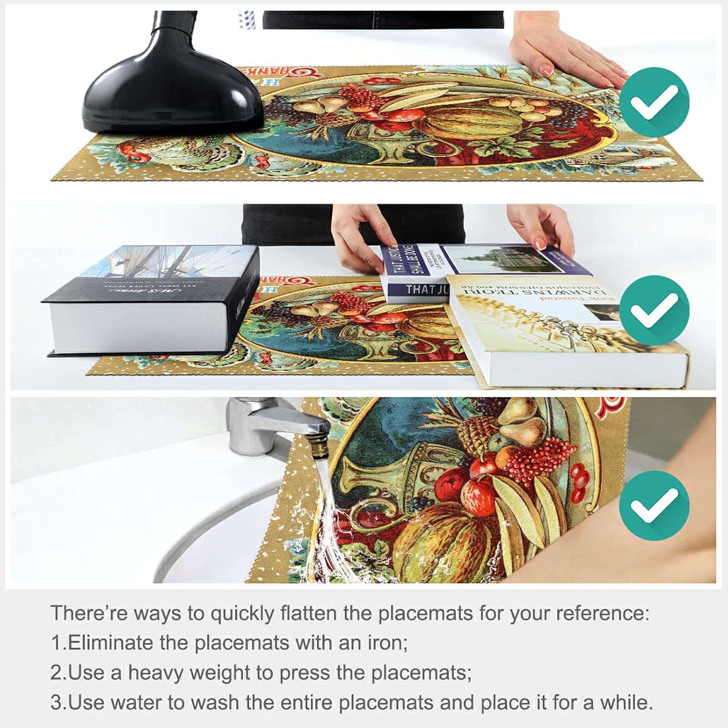 Naanle Thanksgiving Harvest Placemat Set of 6, Holiday Turkey Day Heat-Resistant Washable Table Place Mats for Kitchen Dining Table Decoration