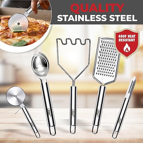 Miniatura 7 de Klauns Juego de utensilios de cocina de silicona, 50 piezas, juego de utensilios de cocina de madera y silicona, antiadherentes y resistentes al