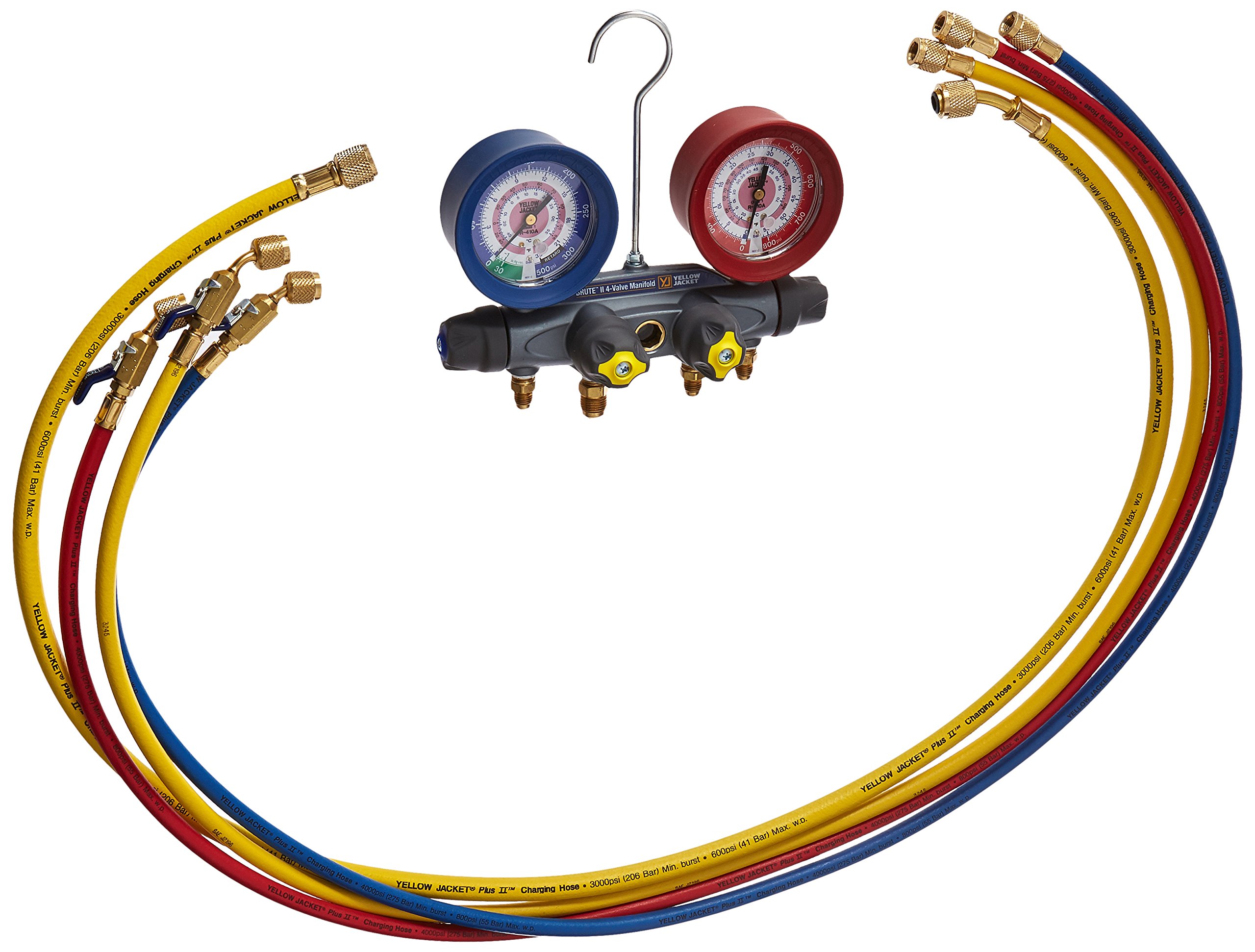 Yellow Jacket 46003 Brute II Test and Charging Manifold, F/C, Red/Blue Gauge, bar/psi, R-410A