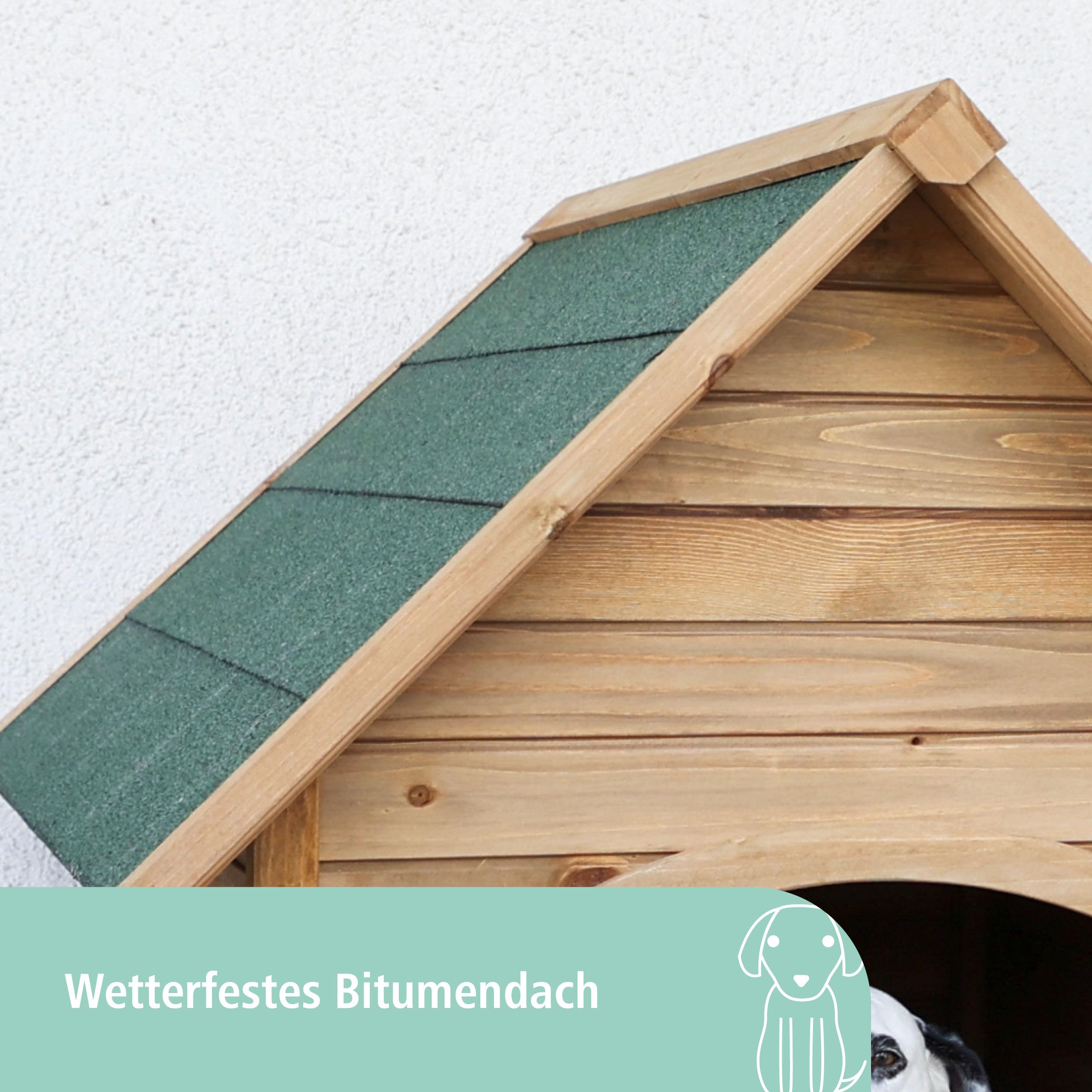 Kerbl Pet Hundehütte, Hundehaus, braun/grün, 85x73x80cm, Holz, wetterfest, Hunde, höhenverstellbare Füße, Bitumendach