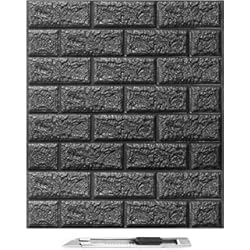Paneles Molduras Pared Art3d 30 piezas de Papel Pintado 3D Ladrillo, paneles de pared de ladrillo de espuma sintética que se pelan y se pegan, impermeables para dormitorio, sala de estar y decoración,Negro (4.04 ㎡)