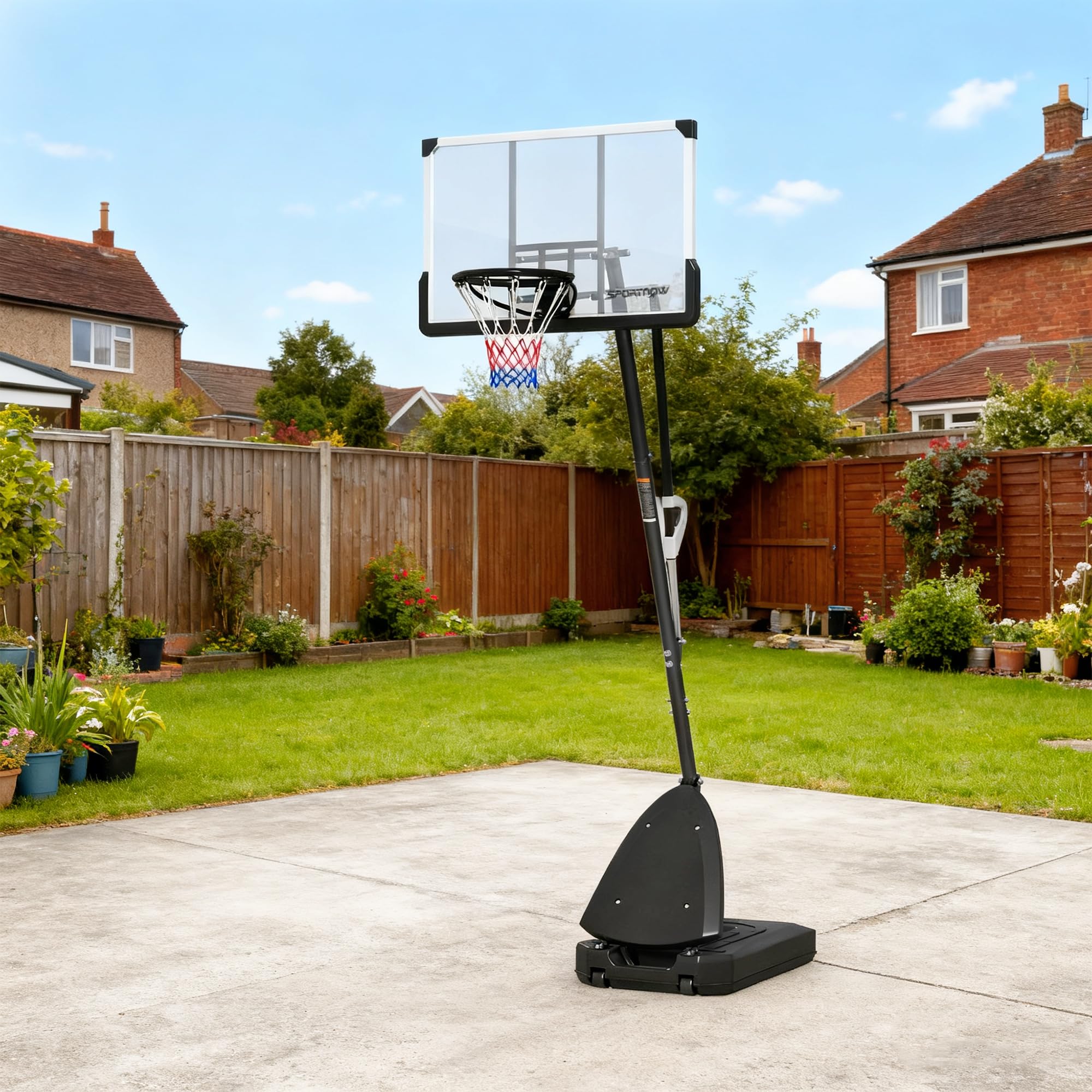 SPORTNOW Canasta de Baloncesto Exterior Altura Ajustable 16 Niveles 150-305 cm Portátil con Ruedas Base Rellenable