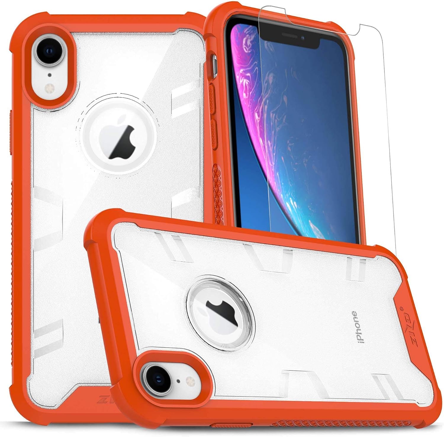 Zizo Proton Series Compatible with iPhone XR Case Military Grade Drop Tested with Tempered Glass Screen Protector Orange Clear