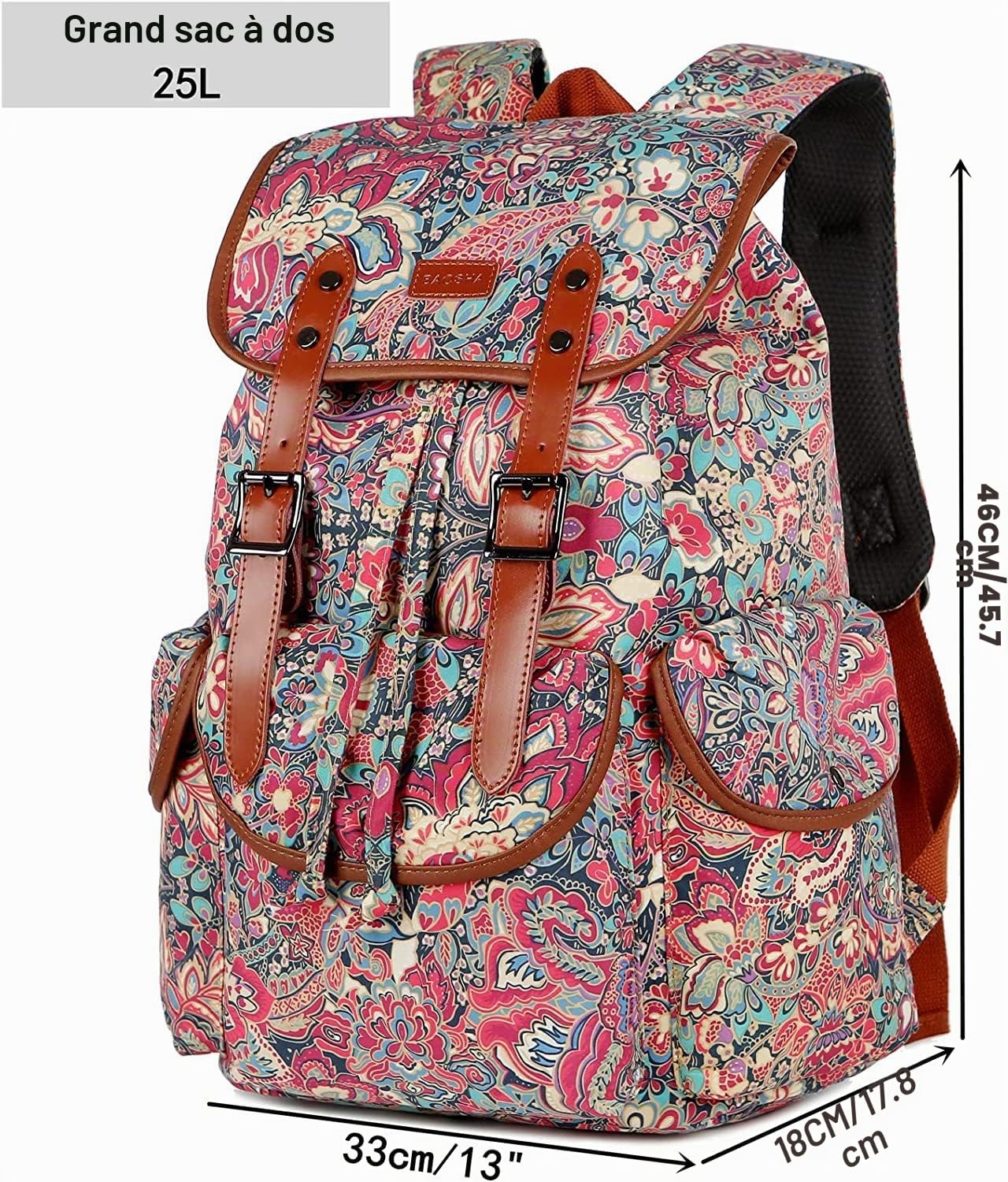 CN-01 Grand sac à dos pour ordinateur portable 15,6 pouces pour femme, sac à dos d'école, voyage, randonnée, sac à dos avec trousse de toilette gratuite, Hs, L