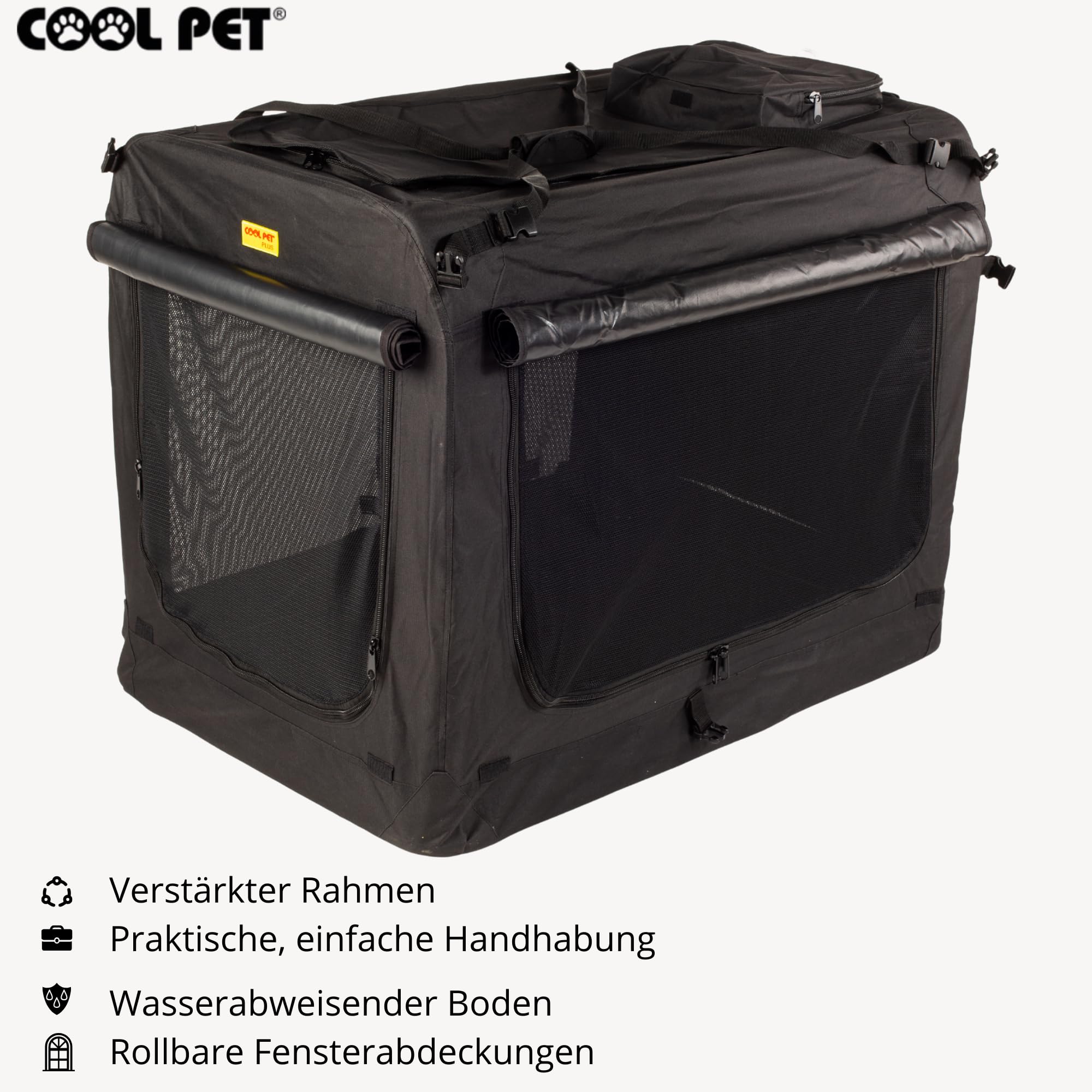 MaxiBox 140 * 90 * 110cm, Transportbox, COOL PET, Hundebox, Hundehütte, Hundekiste, Box für Hund (schwarz)
