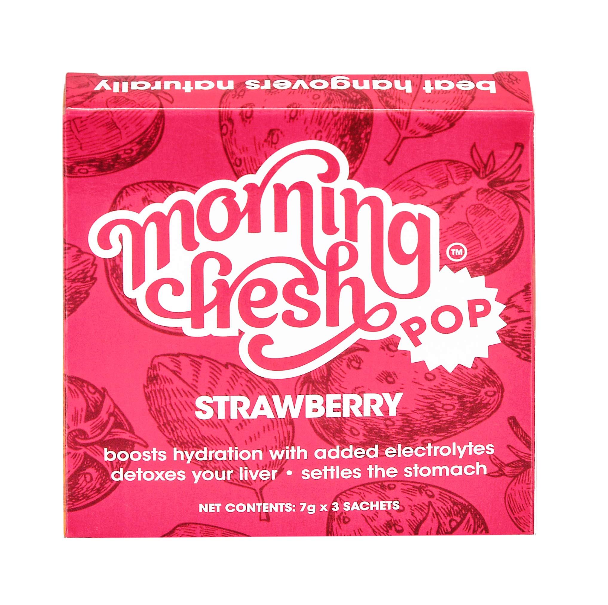 Morning Fresh Hangover Detox Cure and Liver Protection Sachet - (STRAWBERRY Flavor, Size: 3 Sachets in 1 Box) for boosts hydration with added electrolytes & contains no caffeine & sugar, its 100% natural & easy - to - carry - anywhere.