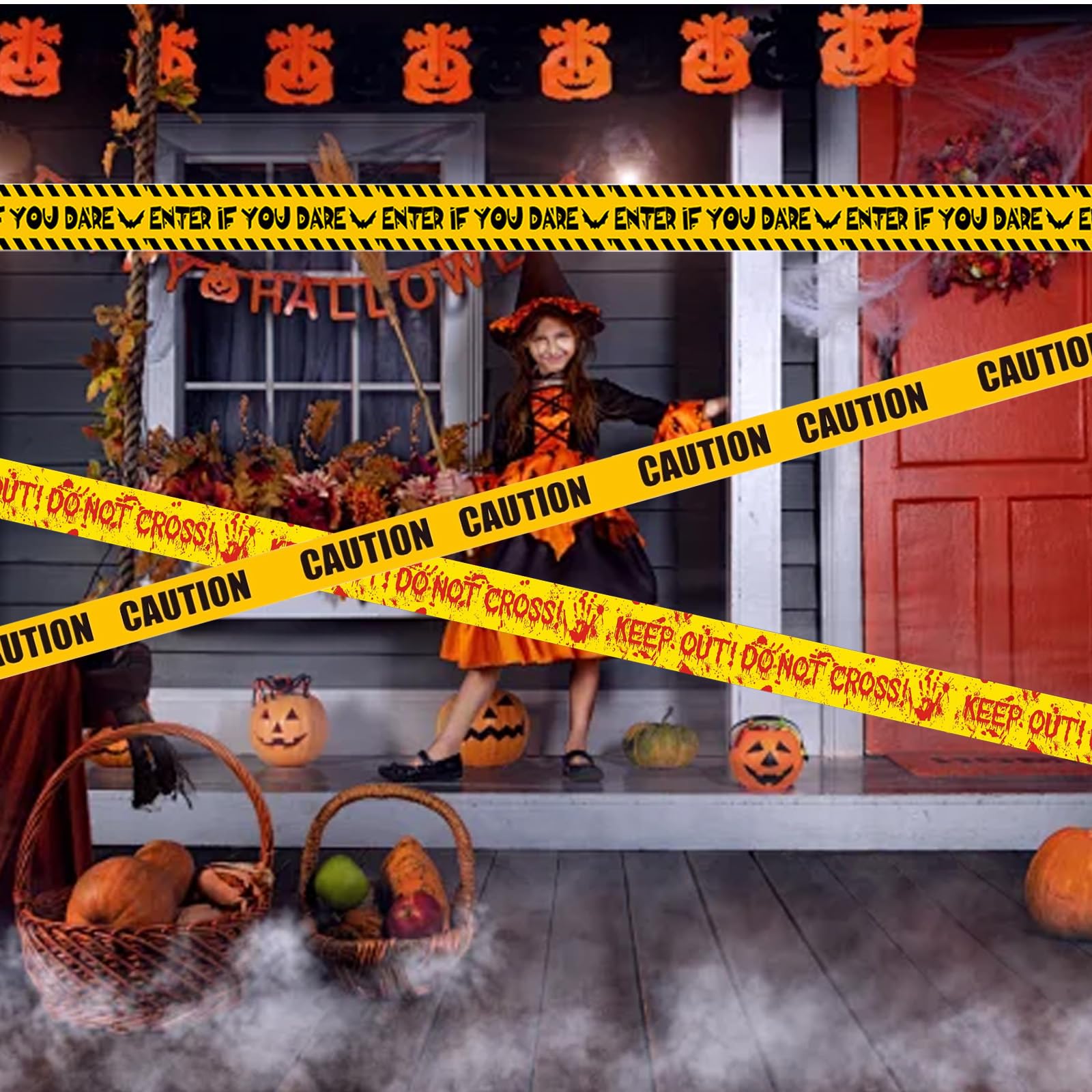 AYNKH Żółte taśmy ostrzegawcze, 38 m, nieprzylepne, barykada, strach, rekwizyty, dekoracje do drzwi, na Halloween, imprezę zombie, nawiedzone domy, akcesoria scenerii, 38 m