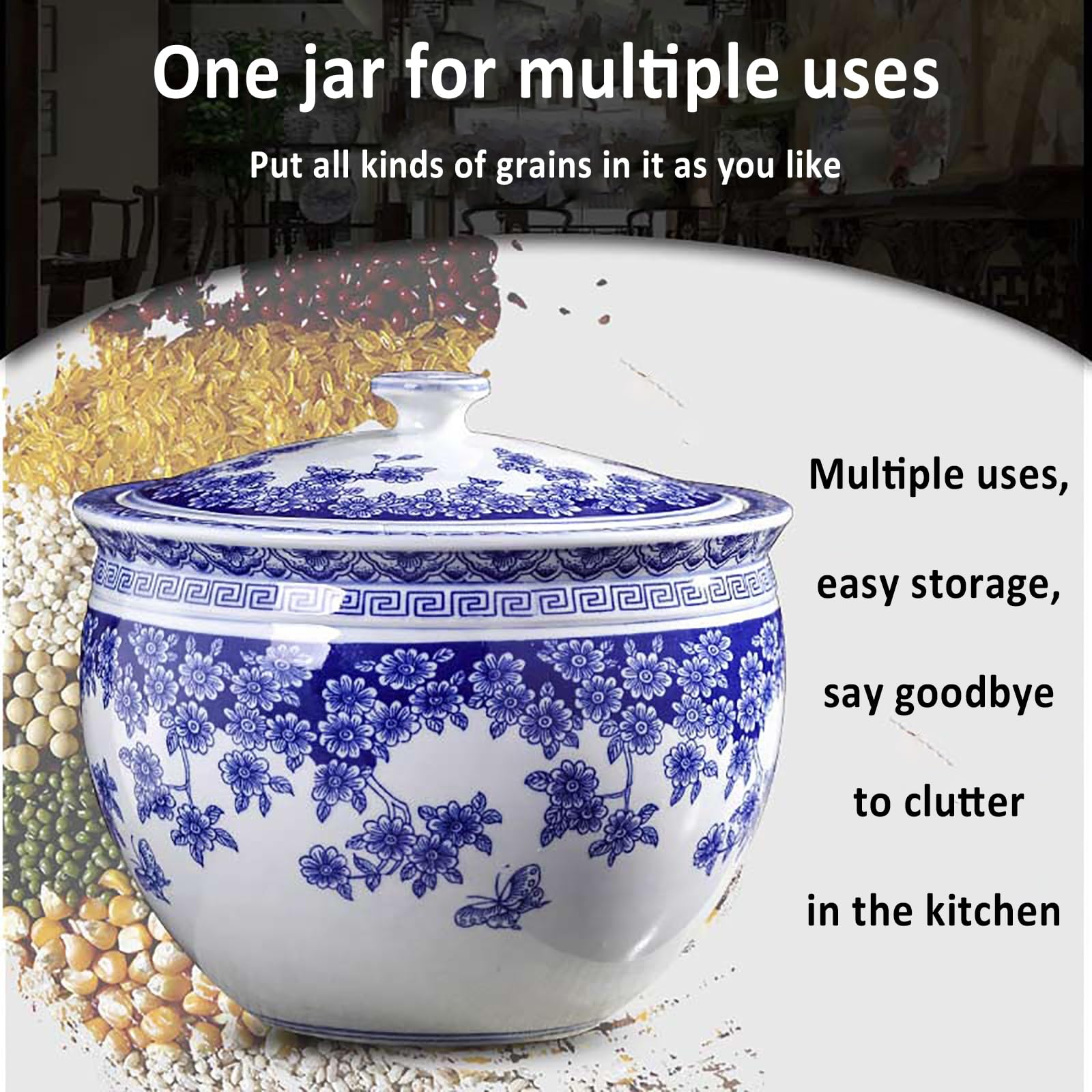 Dispensador De Arroz De Cerámica, Contenedor Para Alimentos, Dispensador De Granos Integrado Para Harina, Especias, Legumbres, Frutos Secos Y Té, Cilindro De Conservación De Cereales(26*23cm/10.2*9in)