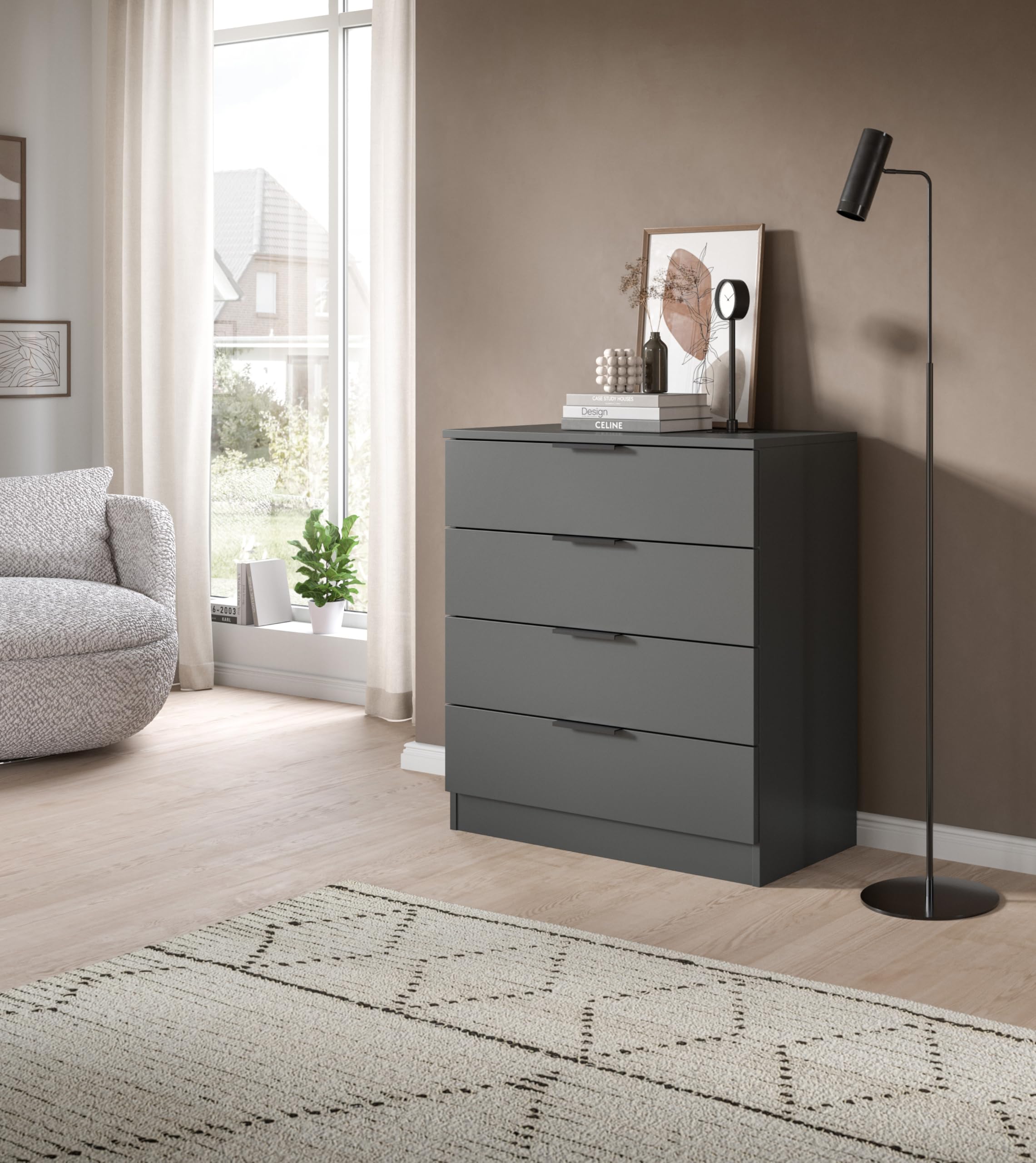 xonox.home – Kommode Kopenhagen 74x80x35 cm in Anthrazit – Kompakte Moderne Kommode mit Stauraum für den Einsatz im Wohnzimmer oder Schlafzimmer – vielseitige & praktische Ordnungshilfe