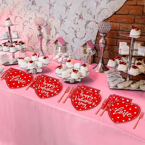Miniatura 6 de Tevxj Juego de 96 piezas de vajilla para el día de San Valentín, suministros de fiesta, decoración de feliz día de San Valentín, vajilla romántica