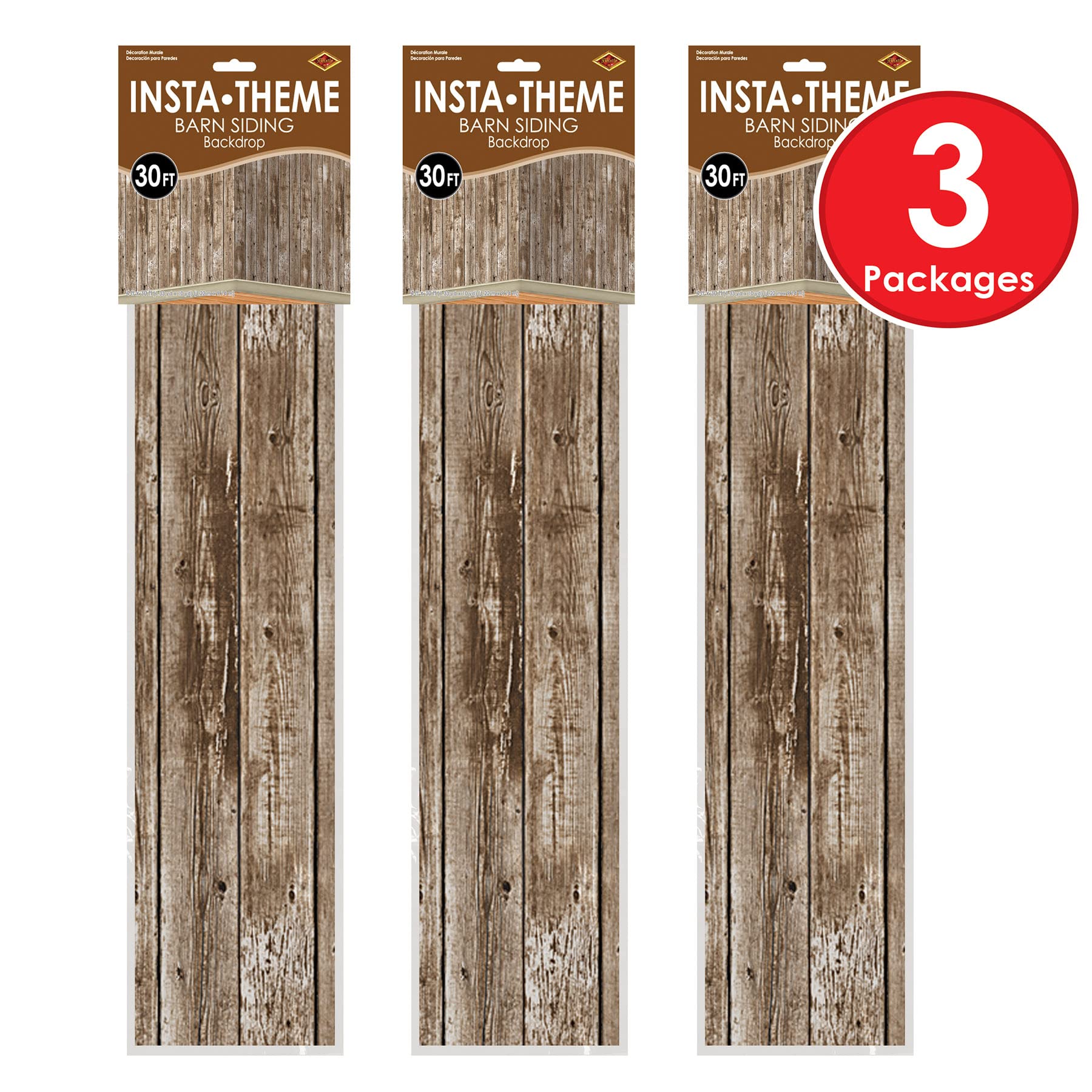 Beistle Lot de 3 Toiles de Fond rustiques en Plastique pour Photo sur Le thème de la Ferme, décoration de Mariage, 1,2 x 7,6 m, Marron/Marron Clair
