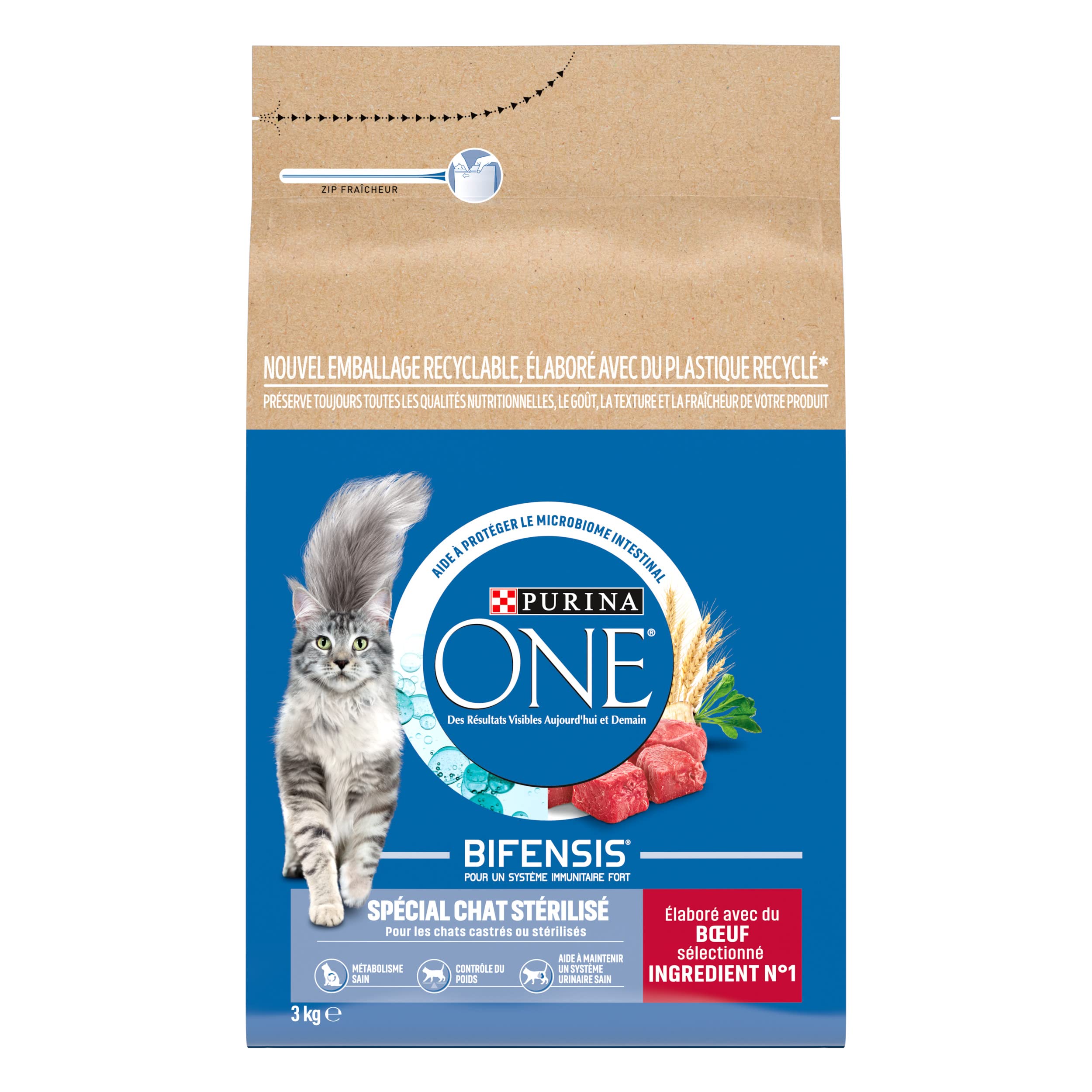 Purina One - Crocchette Speciali per Gatti Adulti sterilizzati, Manzo e grano, Confezione da 4x3Kg (12Kg)