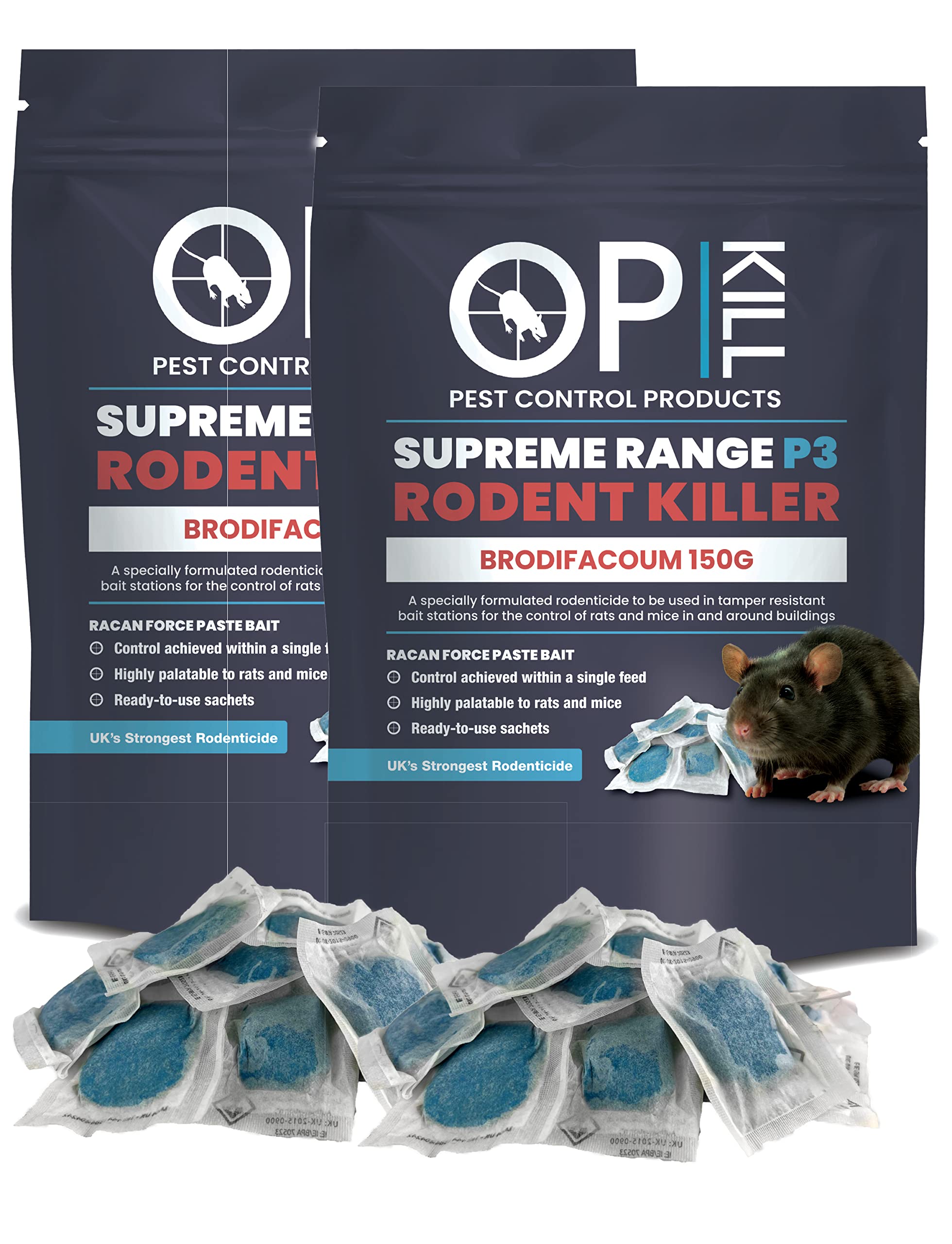 Rat Poison & Mouse killer Twin Pack - 300g Strongest Supreme Range Bait Available Single Feed Fast acting and Safe for Professional and Domestic use Professional Choice Paste Sachets