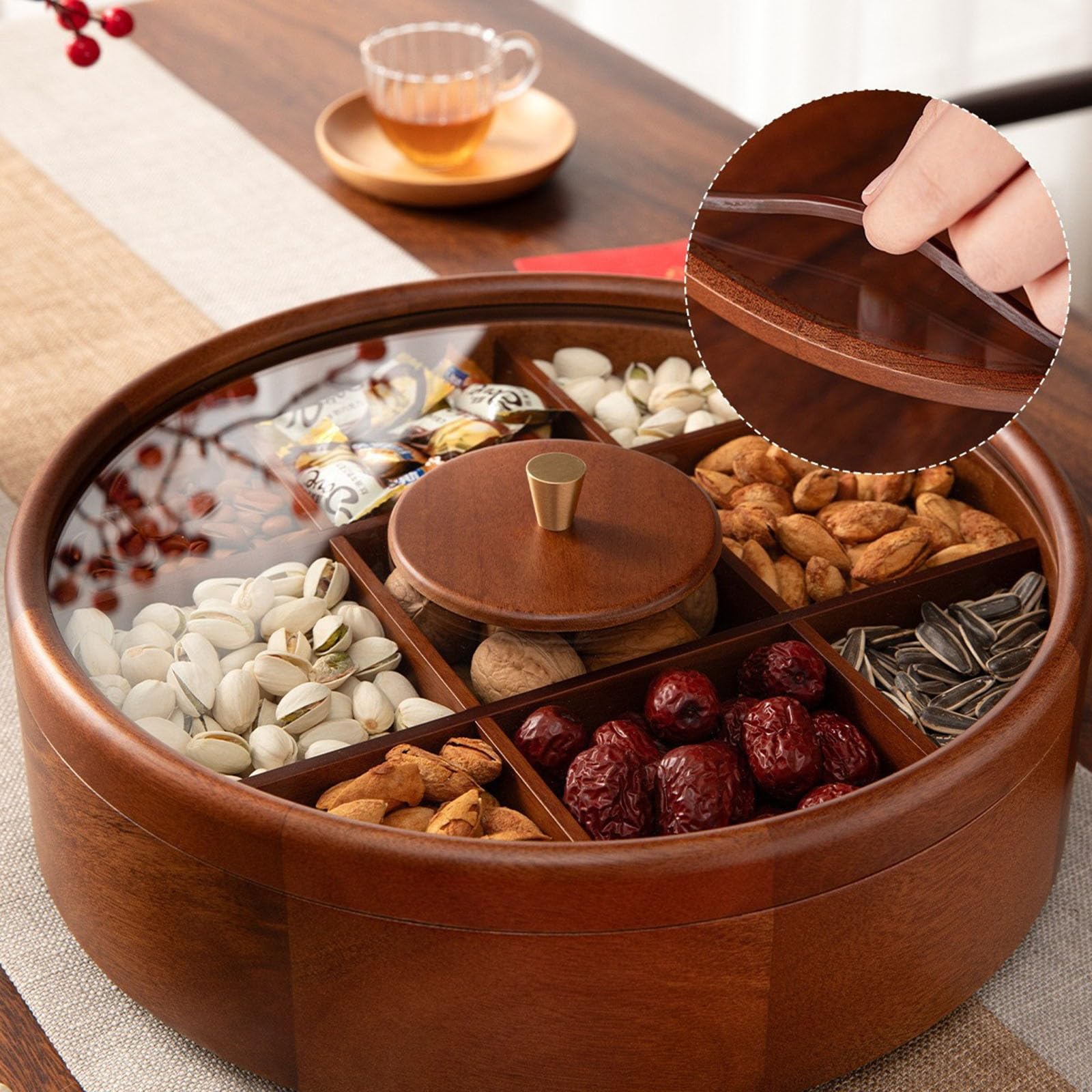 Plateau À Noix De Bambou, Organisateur À 9 Compartiments Pour Snacks Fruits Secs Et Bonbons,plateau De Service Pour Collations, Boîte À Bonbons Avec Compartiment, Boîte À Collations