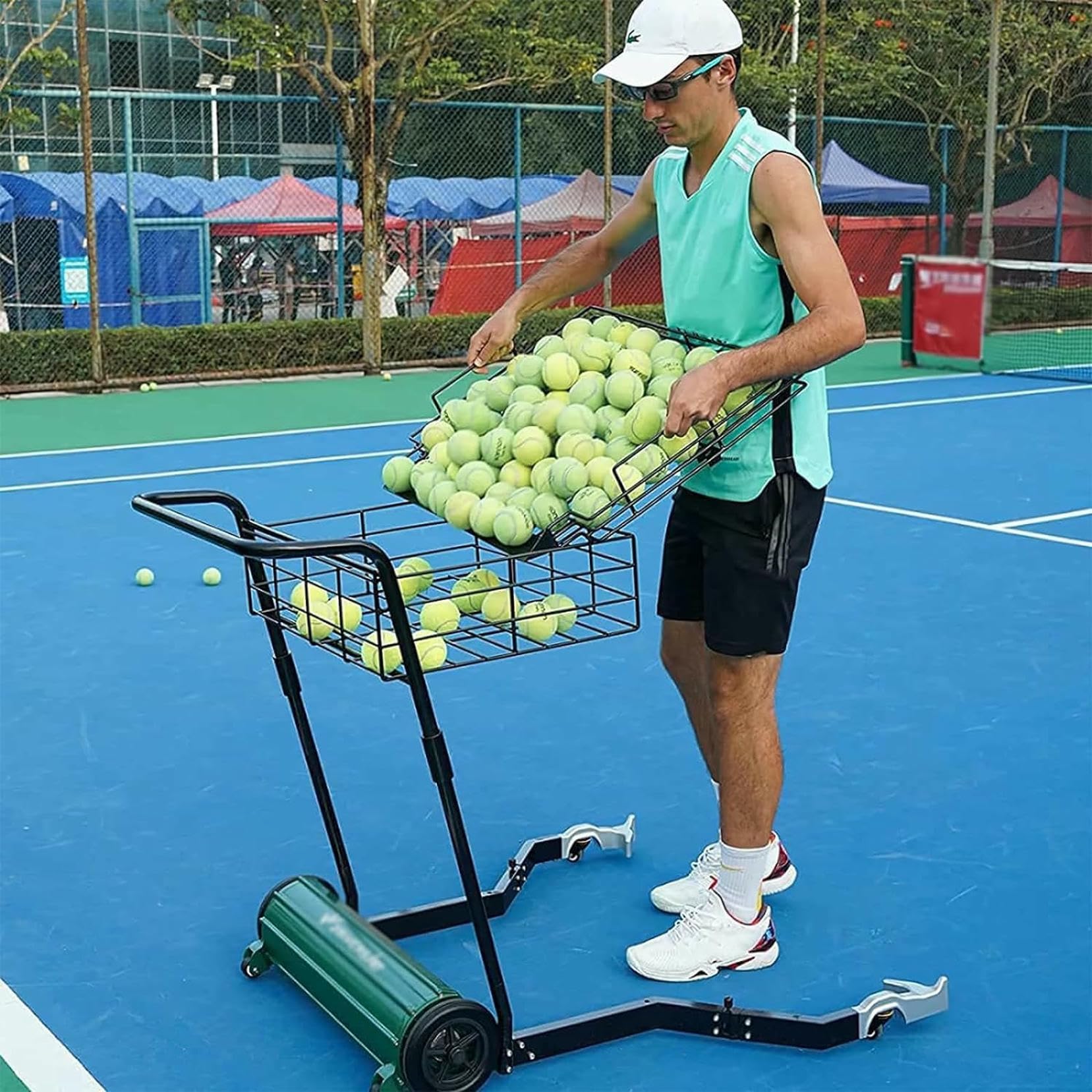 Easy Ball Collector and Hopper, carrello da allenamento per raccogliere 90 palline alla volta, può contenere fino a 290 palline da tennis