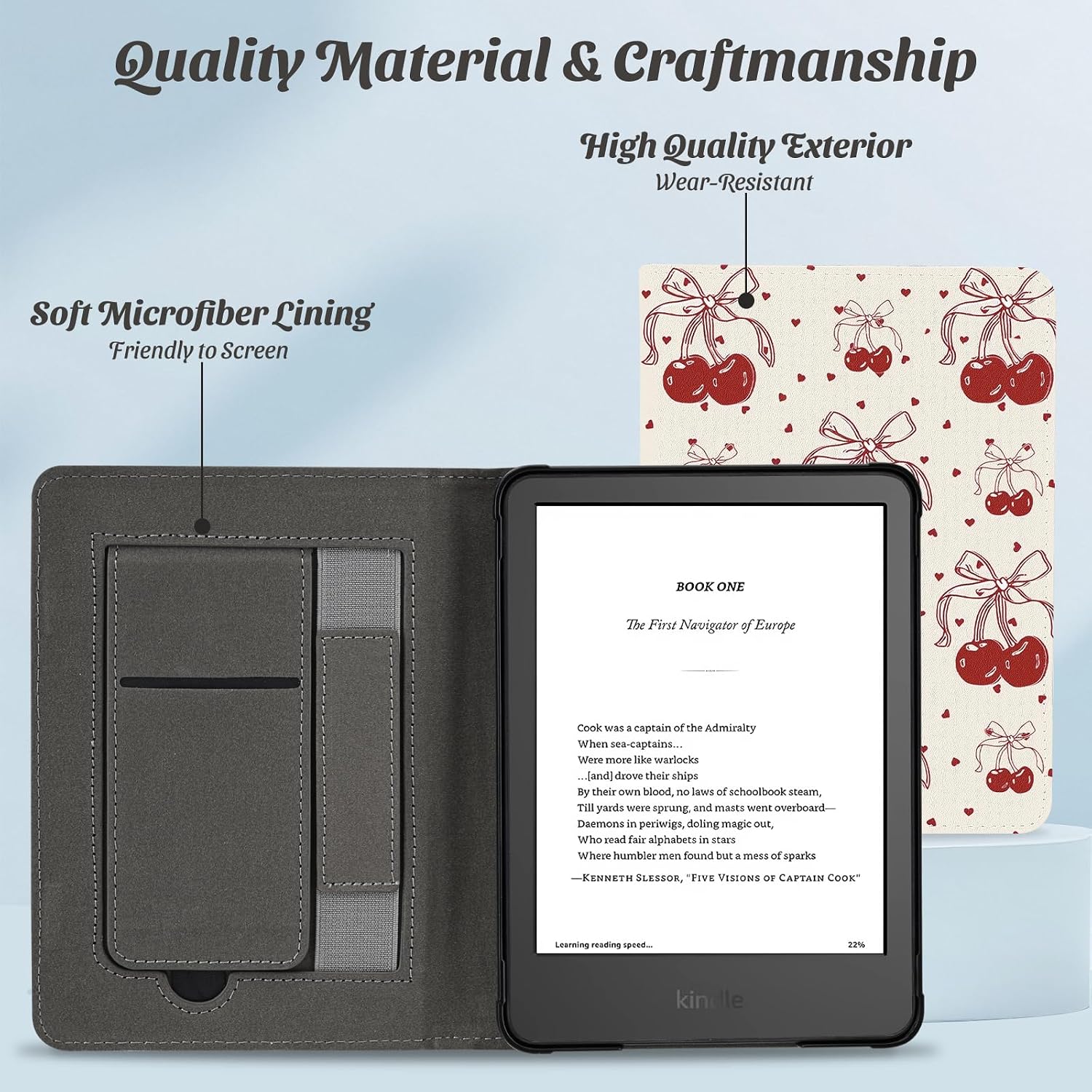 Idocolors Case for 6.8" Kindle Paperwhite (11th Gen-2021), Slim Foldable Stand PU Shell KPW5 Cover with Hand Strap, Auto-Wake/Sleep Protective Case for Women, Cherry