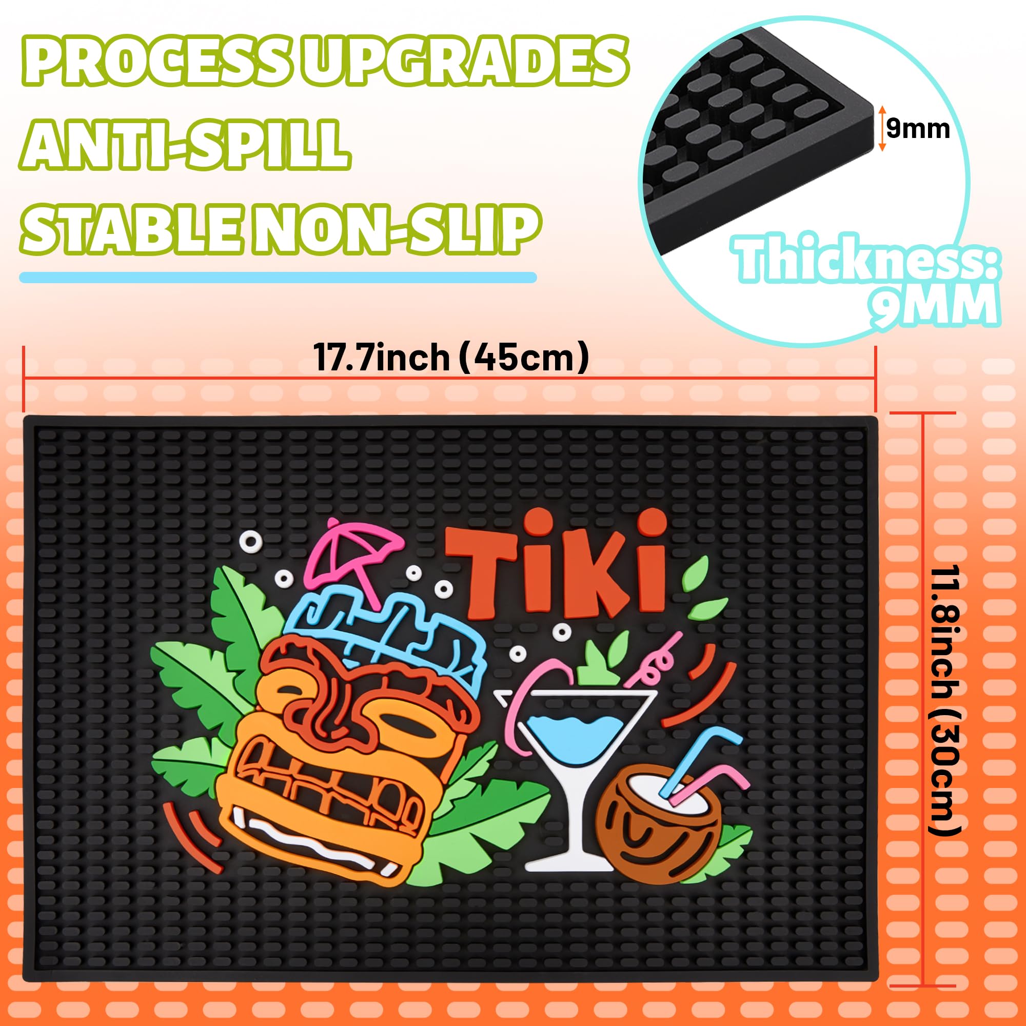 Tapete de barra Tiki de alta calidad, tapete de goma de 12 x 18 pulgadas de grosor, entretenido y vibrante, tapete de servicio de bar para café, cocina, restaurantes (Tiki)
