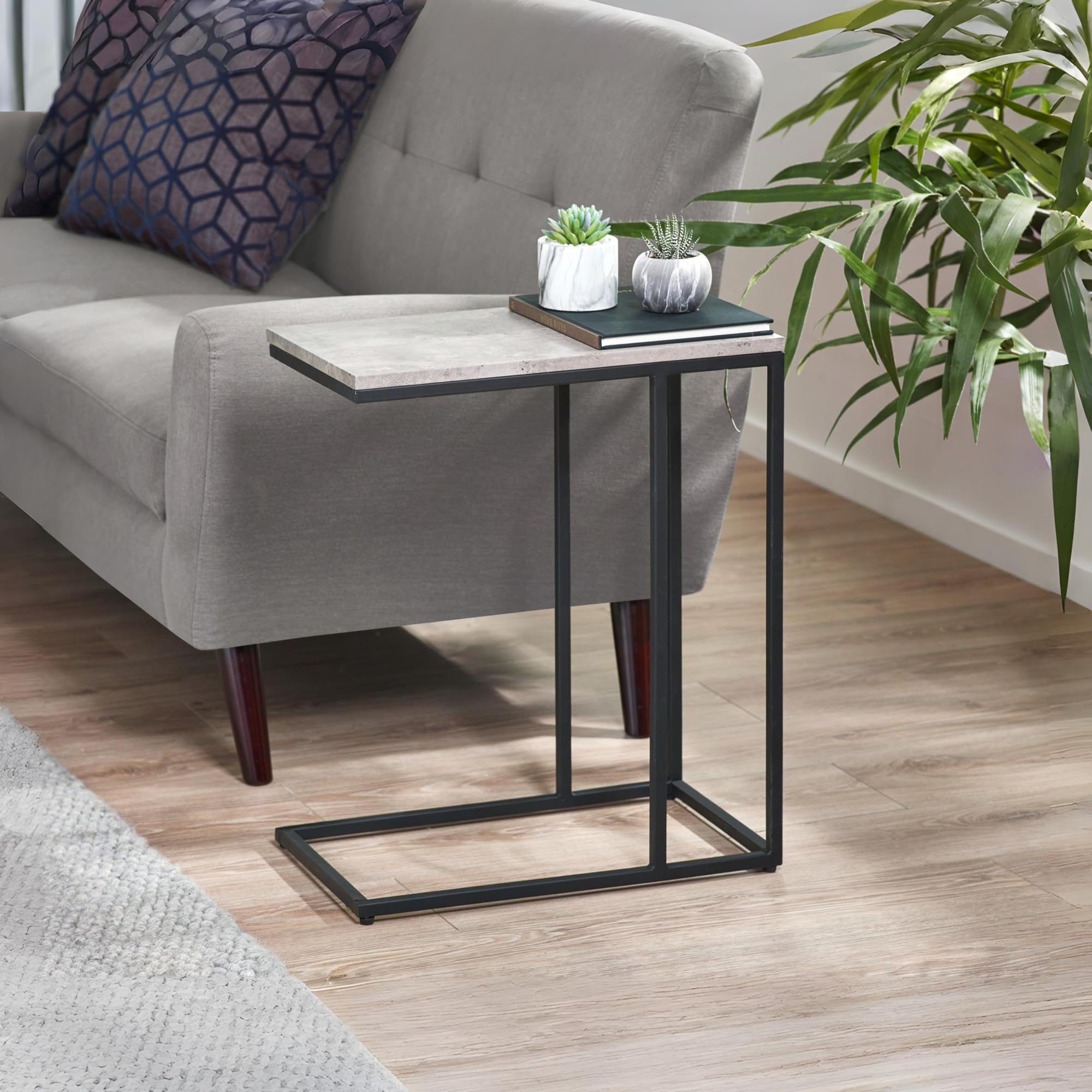Julian Bowen Staten Drinks Table - Grey - Metal Frame - Concrete Effect Top