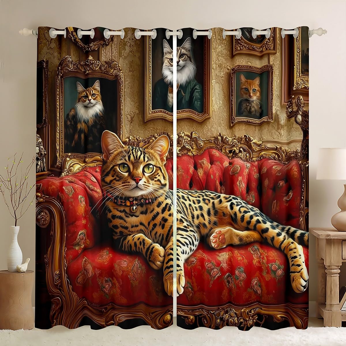 Rideaux de fenêtre pour enfants motif guépard chat rouge et noir 132x243