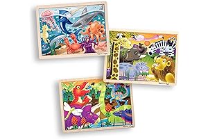 Melissa & Doug 3-Puzzle Jigsaw Set for 3 Year Olds: Dinosaurs, Ocean, and Safari