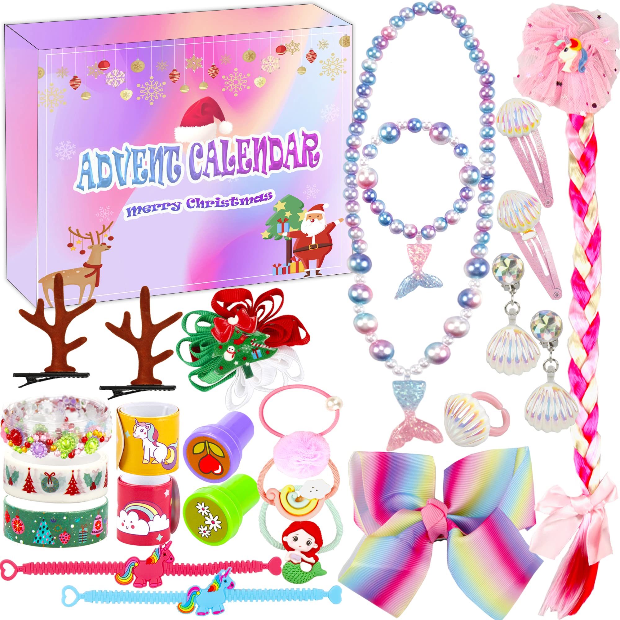 Amazon.com: Advent Calendar for Girls, Christmas Countdown Calendar 2023for  Kids, 24 Days Jewelry Xmas Count Down Gifts, Including Mermaid Necklace and  Bracelet, Ring, Hair Bow, Hair Clips, Stamps Crafts. : Home &