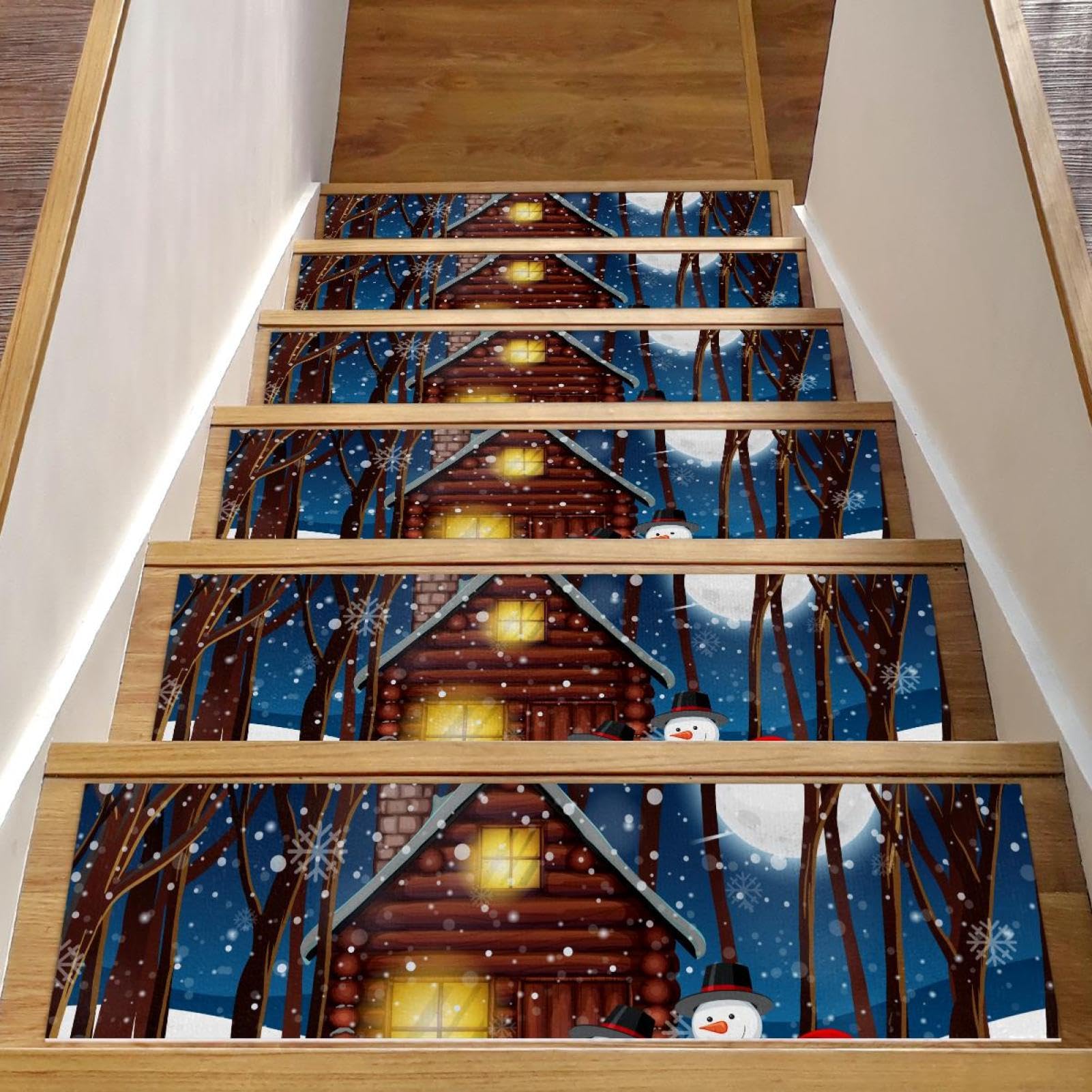 Tapis d'escalier bonhomme de neige hiver pour décoration maison