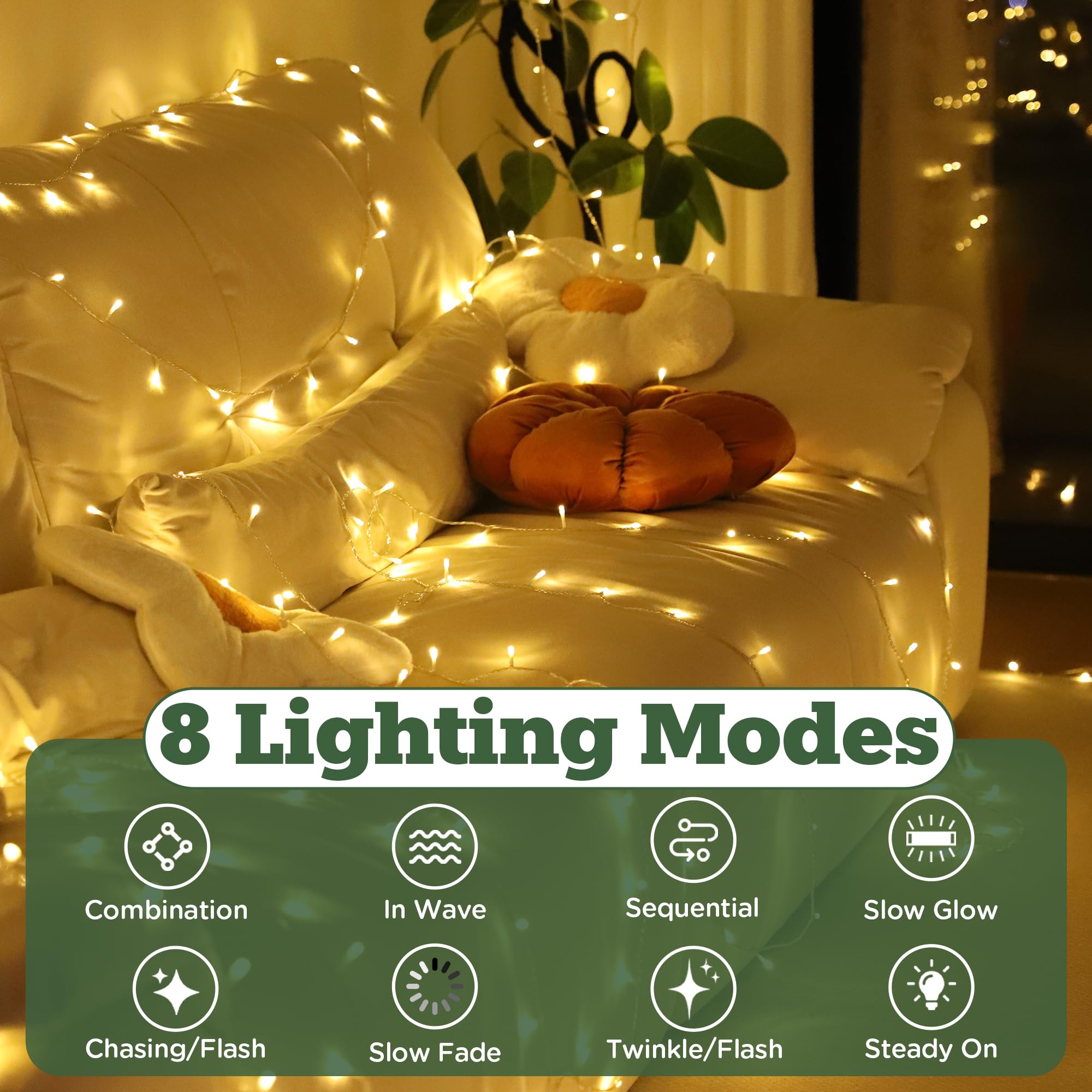 Lighprenix Christmas Tree Lights Outdoor, 20M 200LEDs Xmas Fairy Lights Mains Powered with 8 Modes/Timer/Remote - Image 3