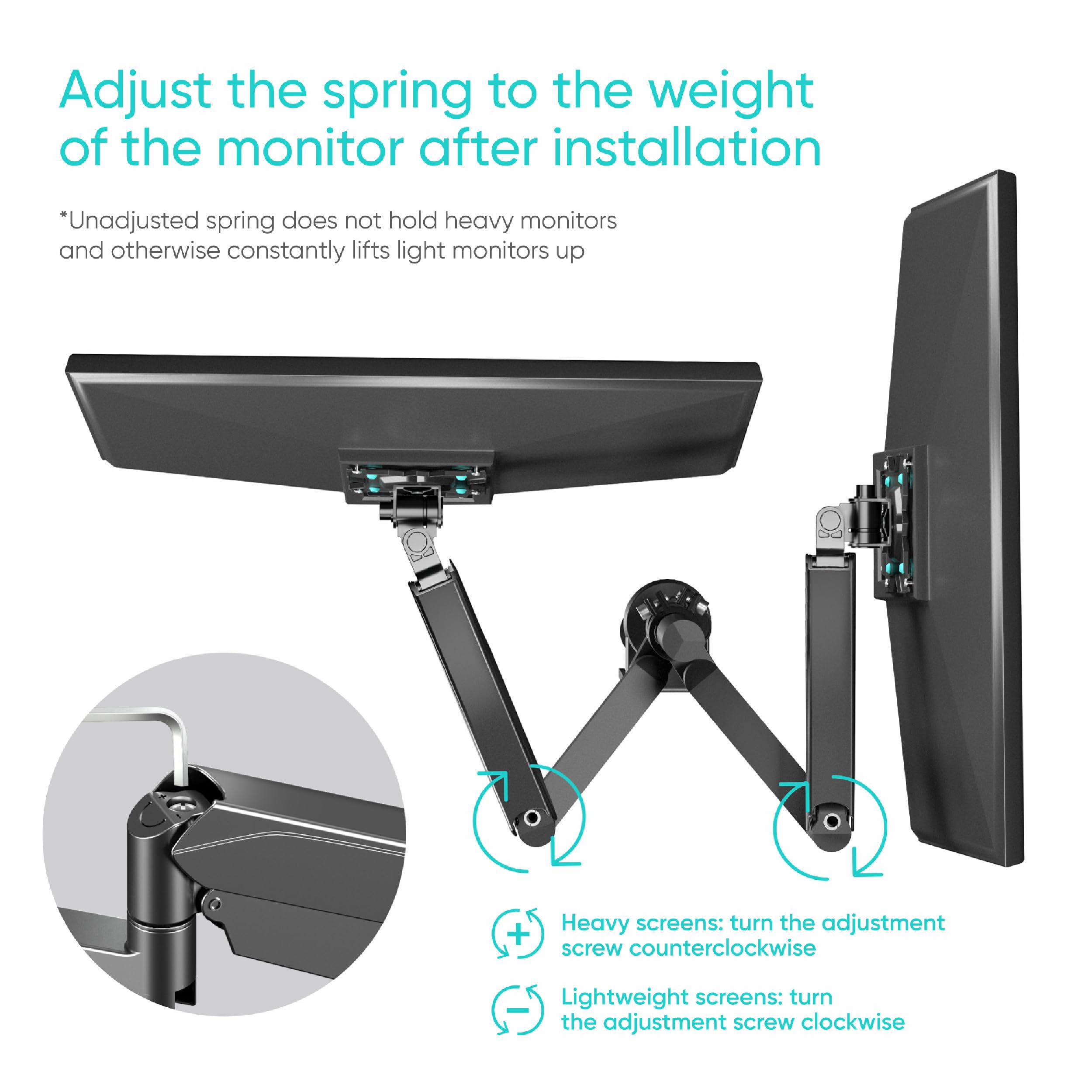 ONKRON Dual Monitor Bracket for 13-32 Inch Screens up to 8kg (x2), Gasfeder Monitor Bracket 2 Monitors 75x75 & 100x100 VESA Double Monitor Arm Swivel, Tilt, Rotating White G160-W