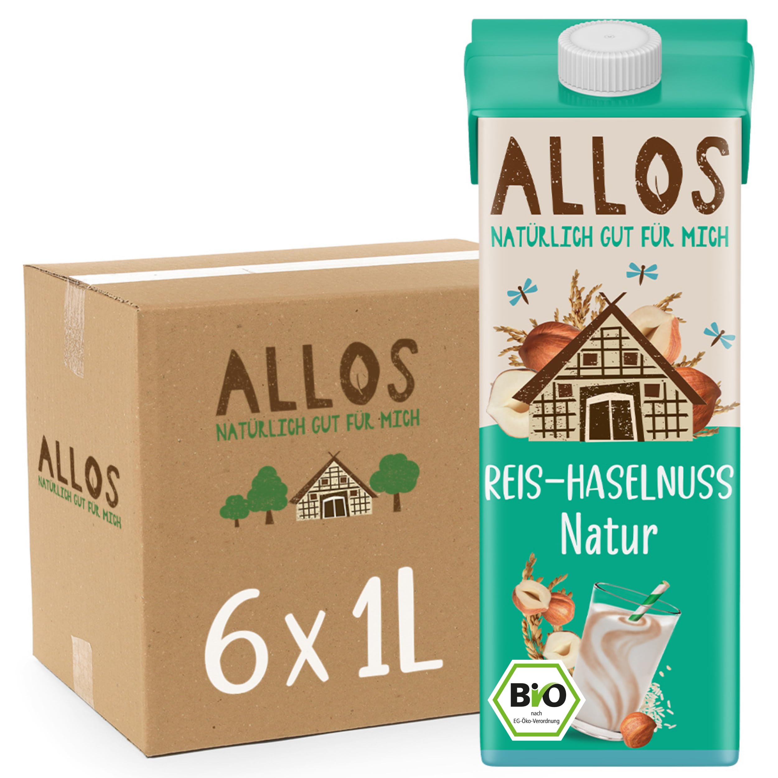 Allos Reis Haselnuss Drink | Milchalternative auf Pflanzenbasis | vegan | laktosefrei | glutenfrei | kochsalzarm I 1 Liter (6 Stück)