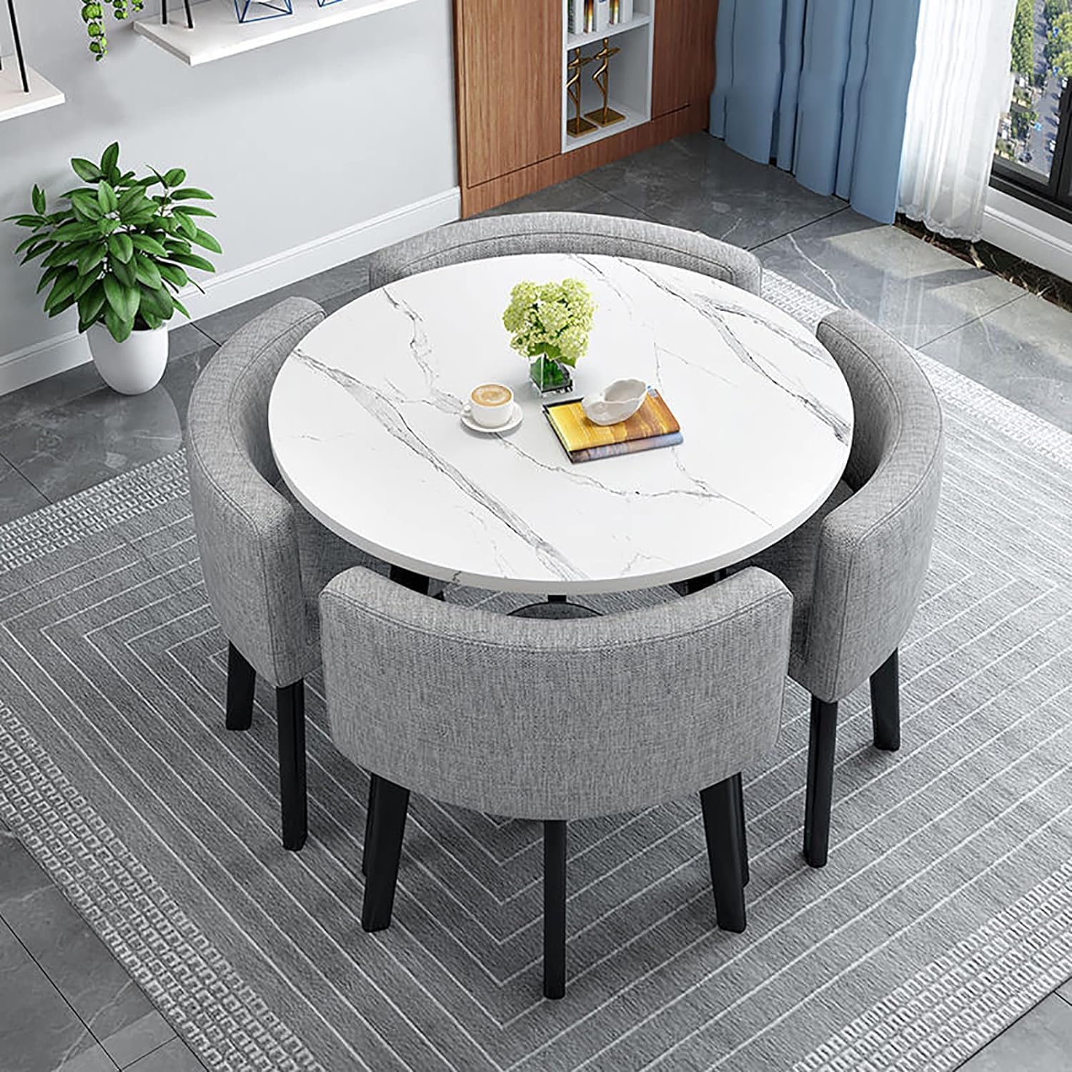 Modern Dining Table Set for 4 Round Conference Room Table with Chairs Small Round Dining Room Table Set Circle Kitchen Table for 4,A18-80x80x75cm