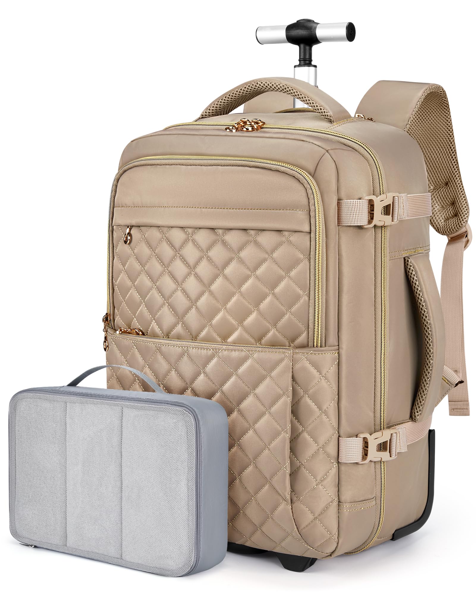BAGSMART Rolling Backpack Champagne