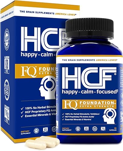 Suplemento HCF cerebral feliz calmado y concentrado con aminoácidos vitaminas y minerales para la memoria atención estado de ánimo concentración