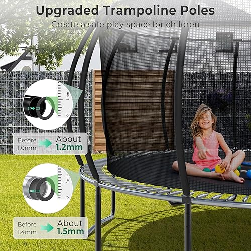 Miniatura 3 de Lyromix - Trampolín mejorado de 12, 14, 15, 16 pies para niños y adultos, trampolines al aire libre con postes curvos, trampolín en forma de