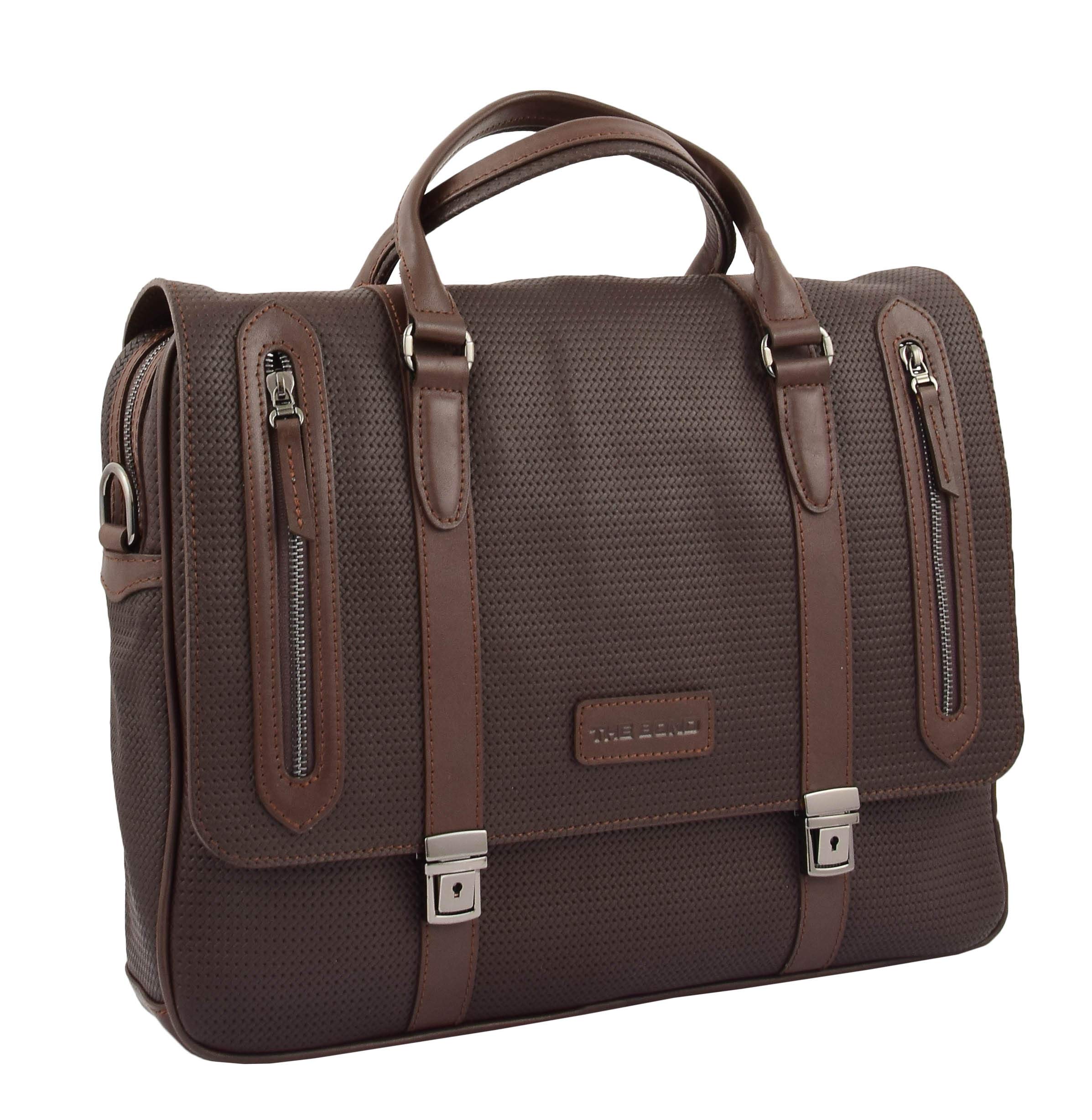 HOL1150 - Maletín de piel auténtica para hombre, cierre de llave, color negro, azul marino y marrón