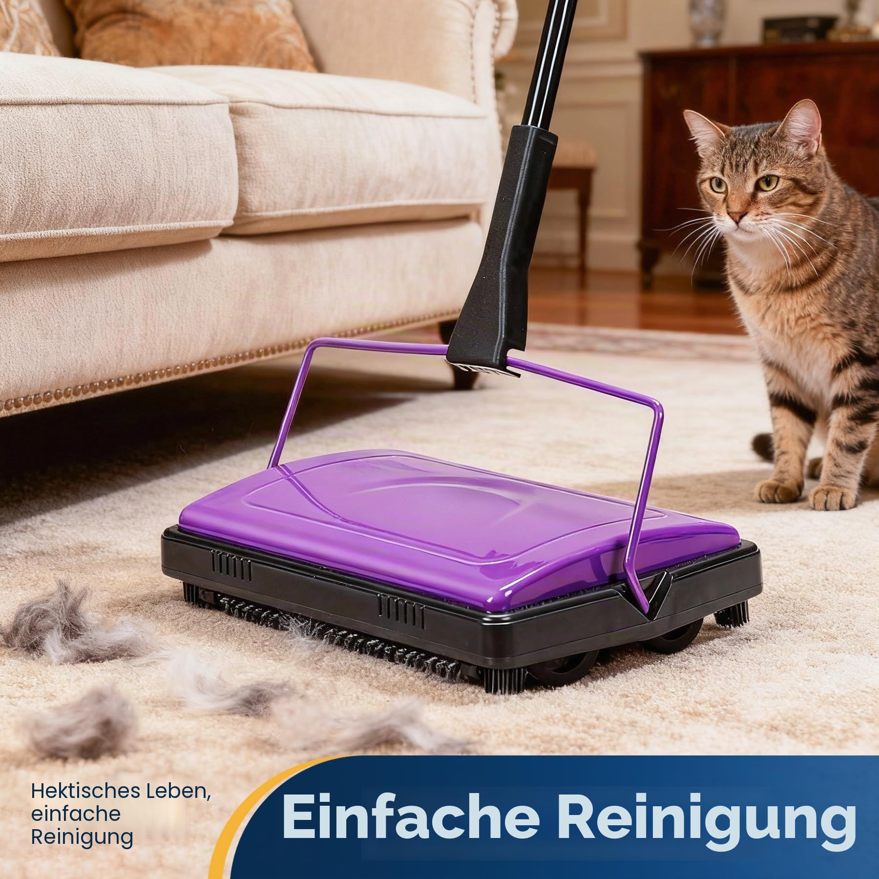 Yocada Teppichkehrer Reiniger für Home Office Niedrige Teppiche Teppiche Unterwolle Tierhaare Staubreste Papier Kleine Müllreinigung mit einer Bürste Lila