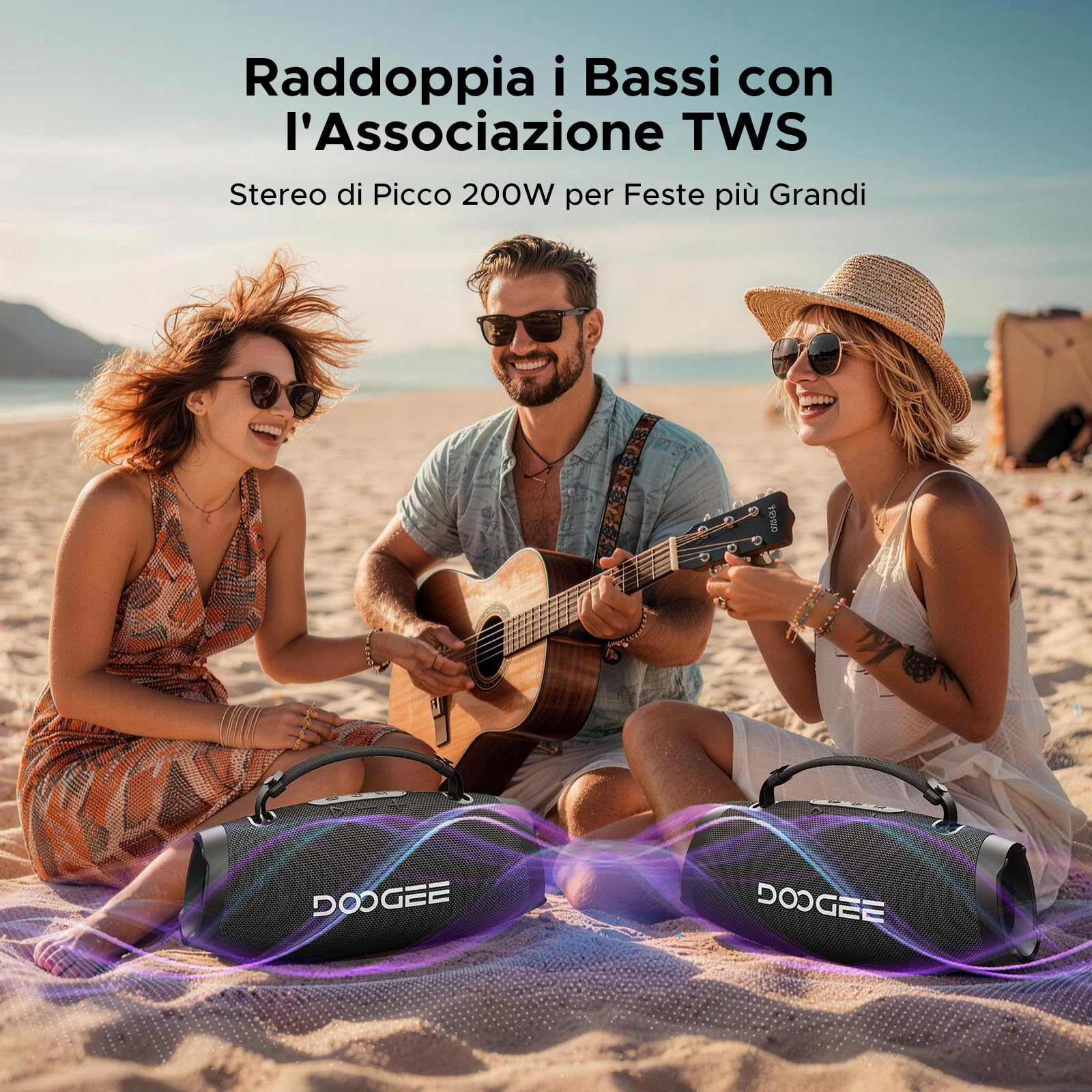 Cassa Portatile Potente 100W Picco,80W RMS,Speaker Wireless IPX5,15 Ore Autonomia,TWS Stereo,Bassi Profondi,RGB,Power Bank,USB TF AUX (BLACK)
