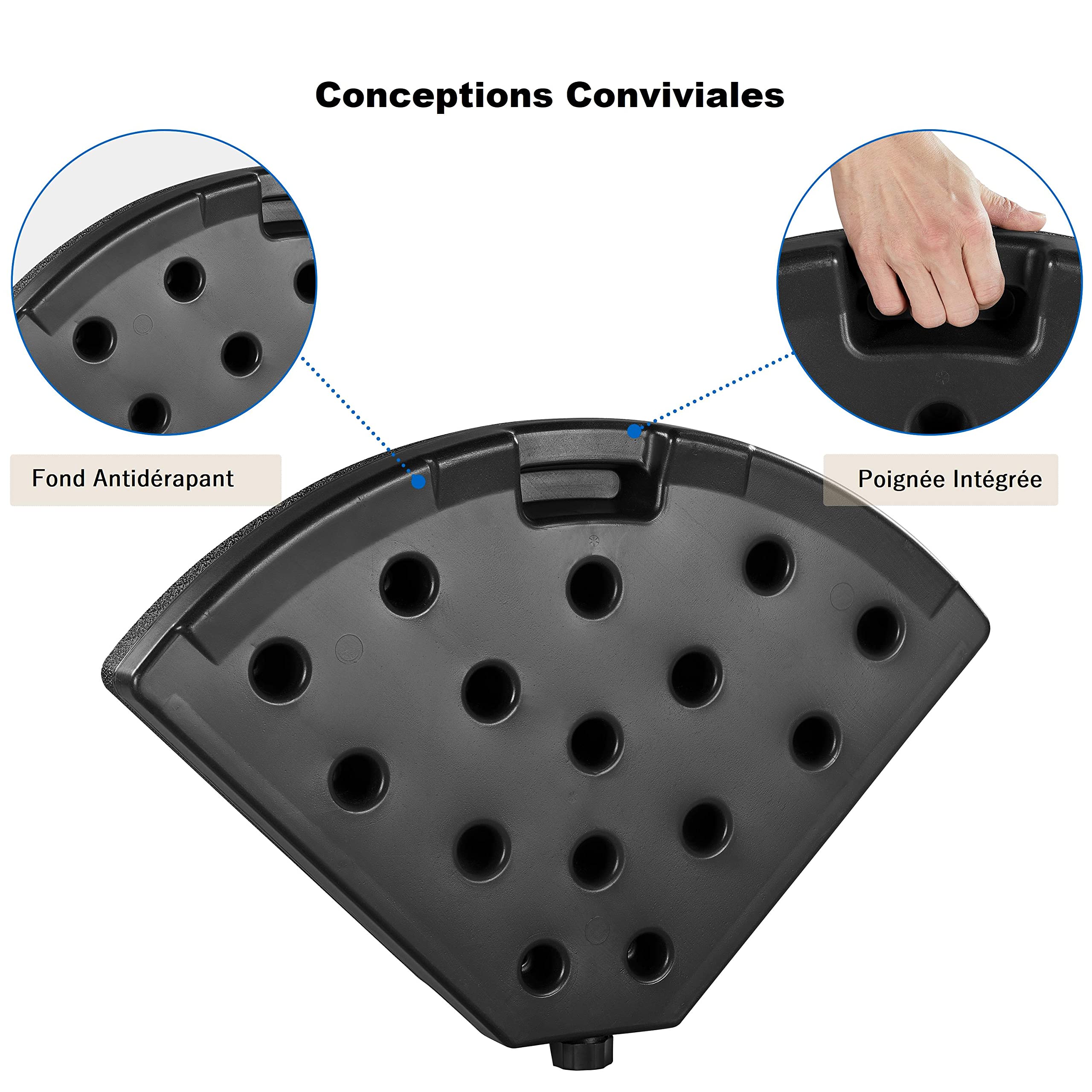 Abician 4 Pièces Pieds de Parasol Remplissable en Plastique HDPE Socle Rond pour Parasol de 1m de Diamètre Lestage Remplissable pour l’extérieur Terrasse Piscine Jardin Restaurant Noir