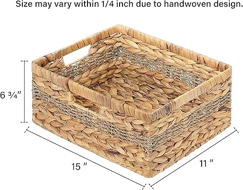 Miniatura 2 de StorageWorks - Canasta de mimbre rectangular grande, canasta de almacenamiento de jacinto de agua y agrasas marinas con asas integradas, 15 x 11  x 6