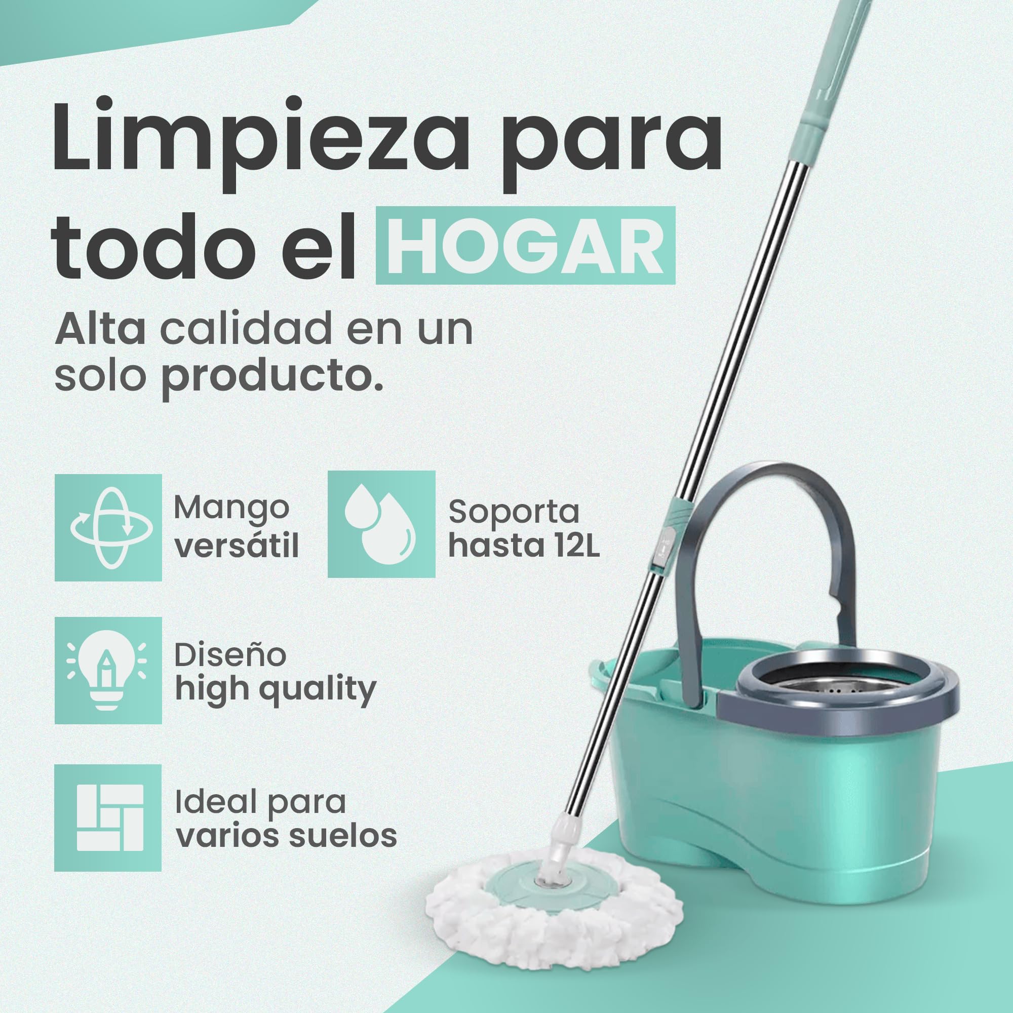 JUPPLIES Cubo Fregona Autoescurrible Giratoria 360º con Cabezal de Microfibra Mango Telescopico