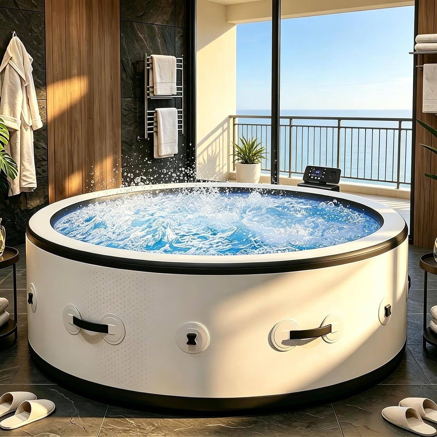 Spa Idromassaggio Gonfiabile 4–6 Posti, 150 Getti, 40 °C, 206 cm, LED | Gonfiaggio E Sgonfiaggio Automatici, Comandi Intuitivi E Struttura Ripiegabile per Installazione Rapida E Facile Rimessaggio