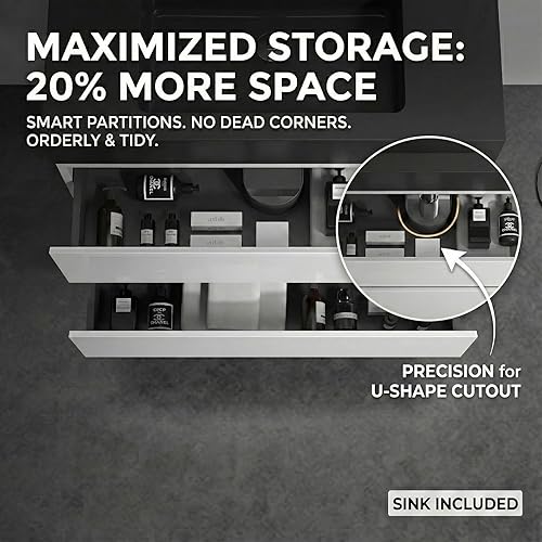 Miniatura 7 de Alice - Tocador de baño montado en la pared de 30 pulgadas, gabinete moderno flotante con fregadero, totalmente montado, no requiere montaje,