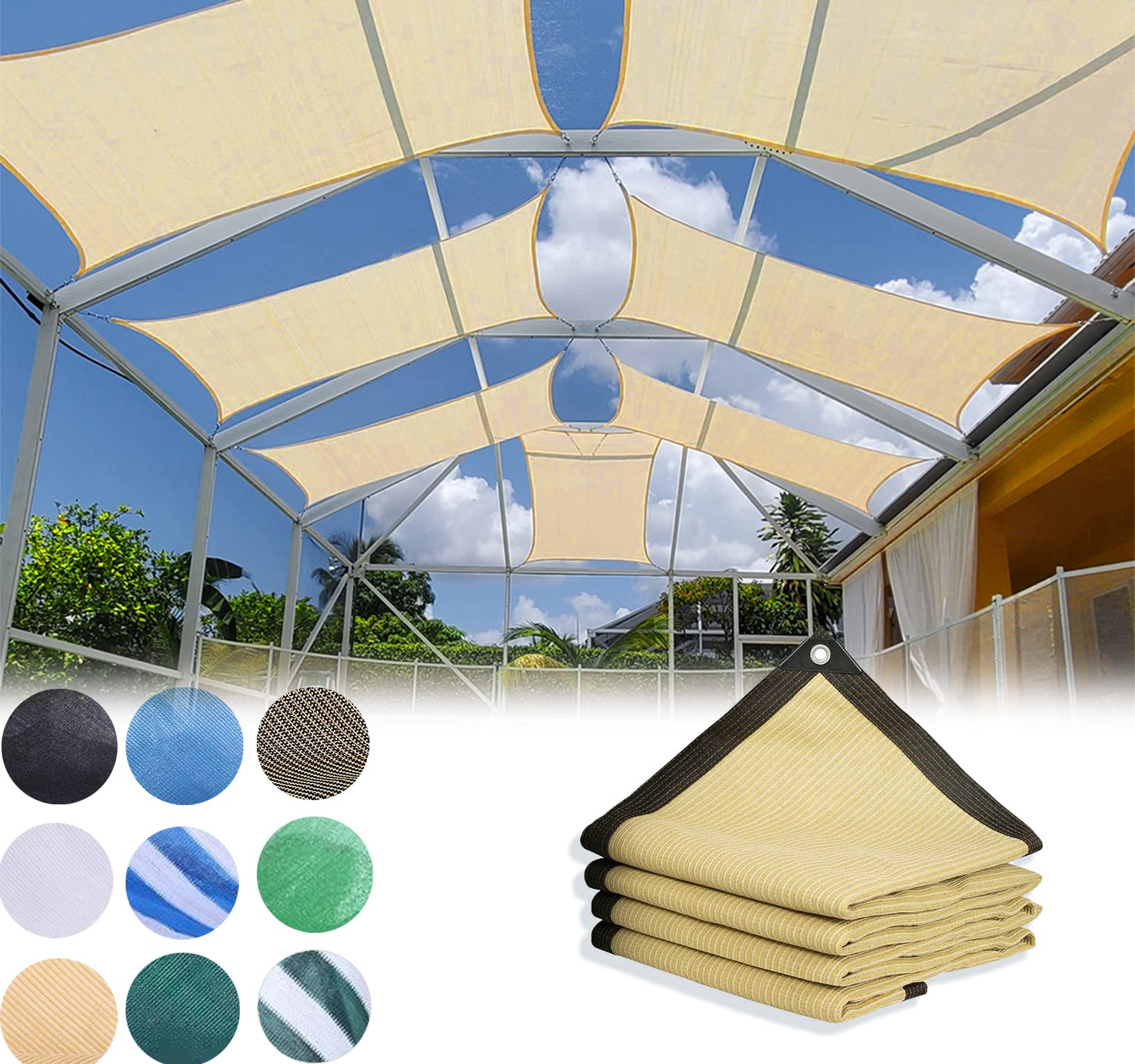 Voile d'ombrage - Protection UV - avec œillets - 5 x 6 m - Crème - Protection Solaire - Filet d'ombrage à 95% - en polyéthylène Haute densité - pour Balcon, Jardin