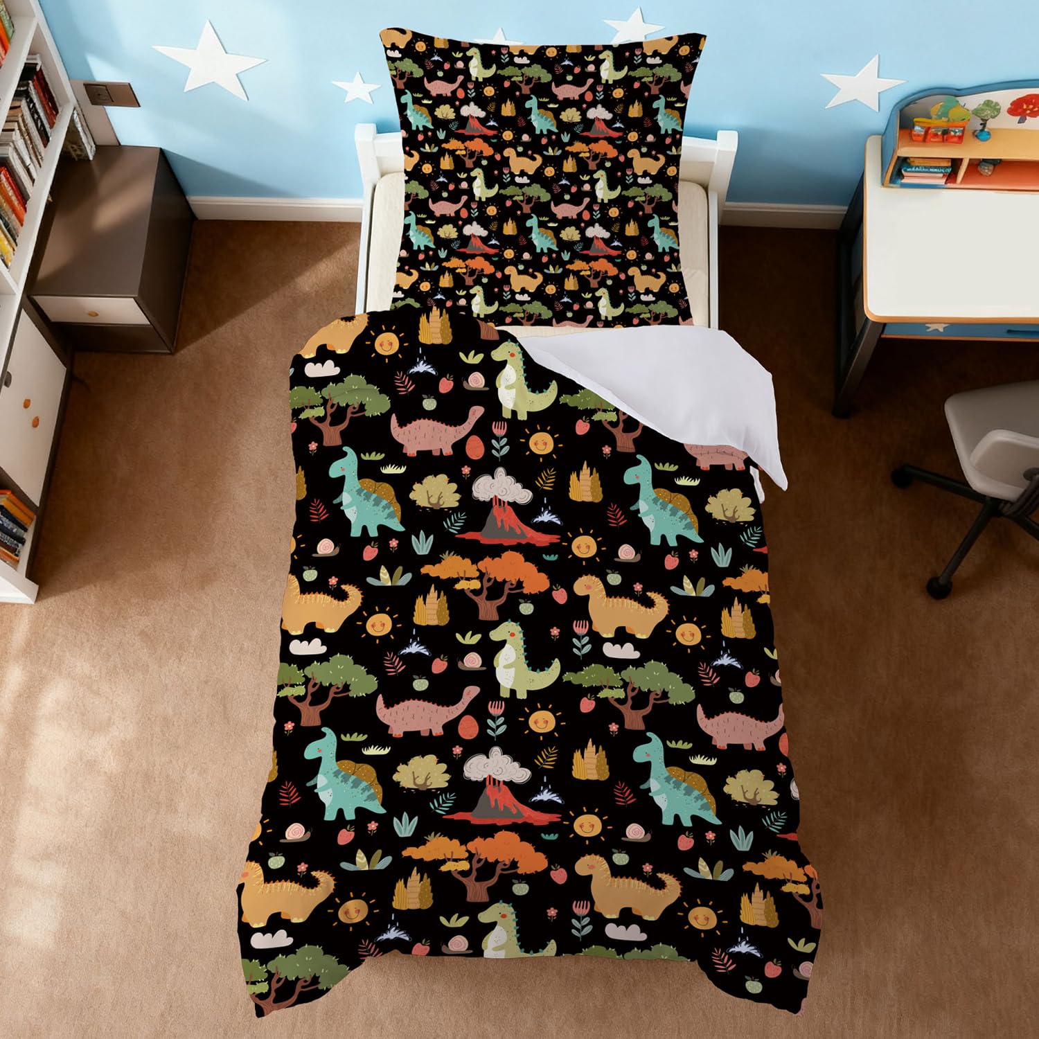 ZTYROLJ Dino Bettwäsche 135x200 Kinder, Kinderbettwäsche Dinosaurs mit Reißverschluss, 2-teiliges Mikrofaser Bettbezug und 1 Kissenbezug 80x80 für Kinder Geschenk