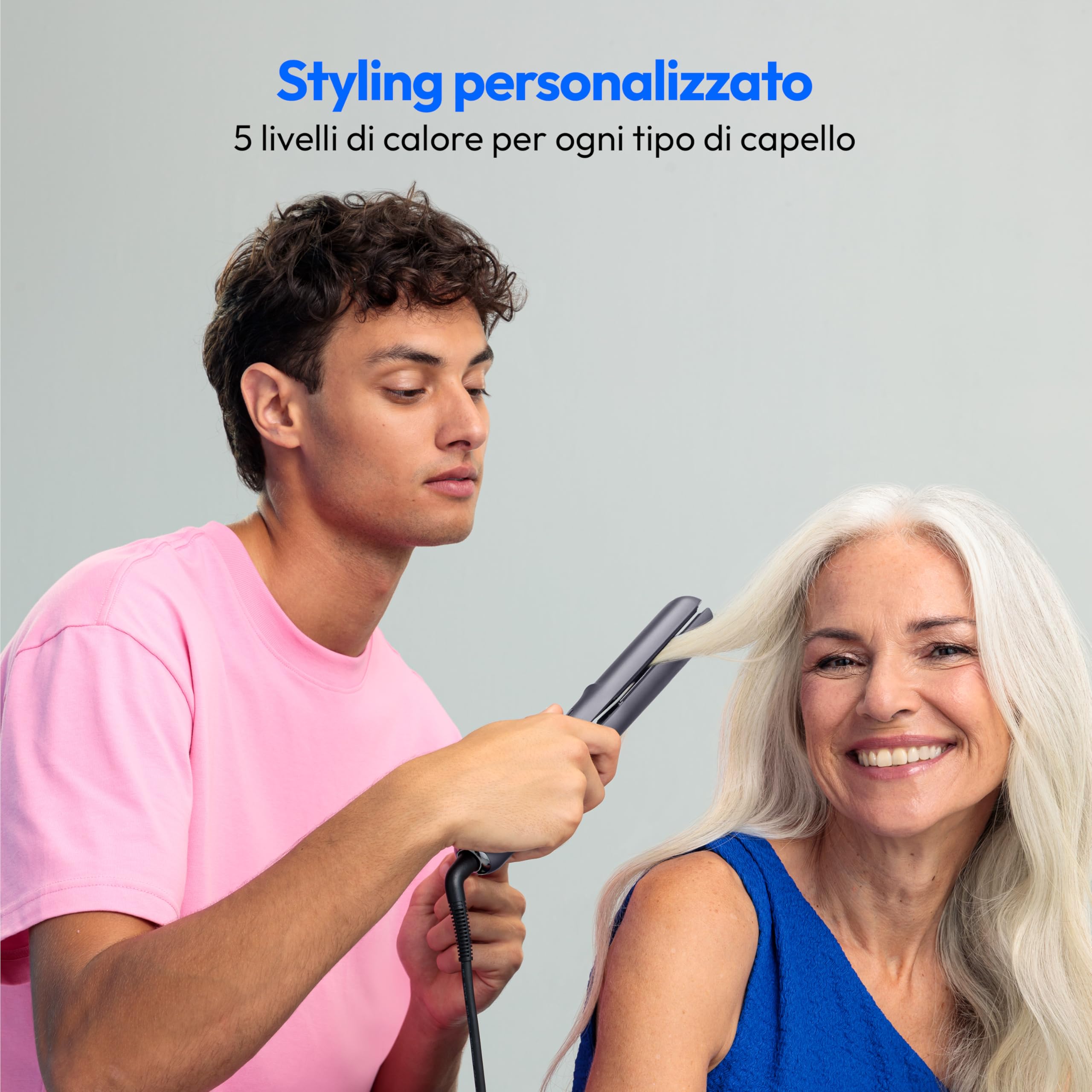 MEDION HS1 Piastra con display (5 impostazioni di calore regolabili, piastre riscaldanti flessibili in ceramica/tourmalina con sensore di temperatura, piastra per capelli) grigio